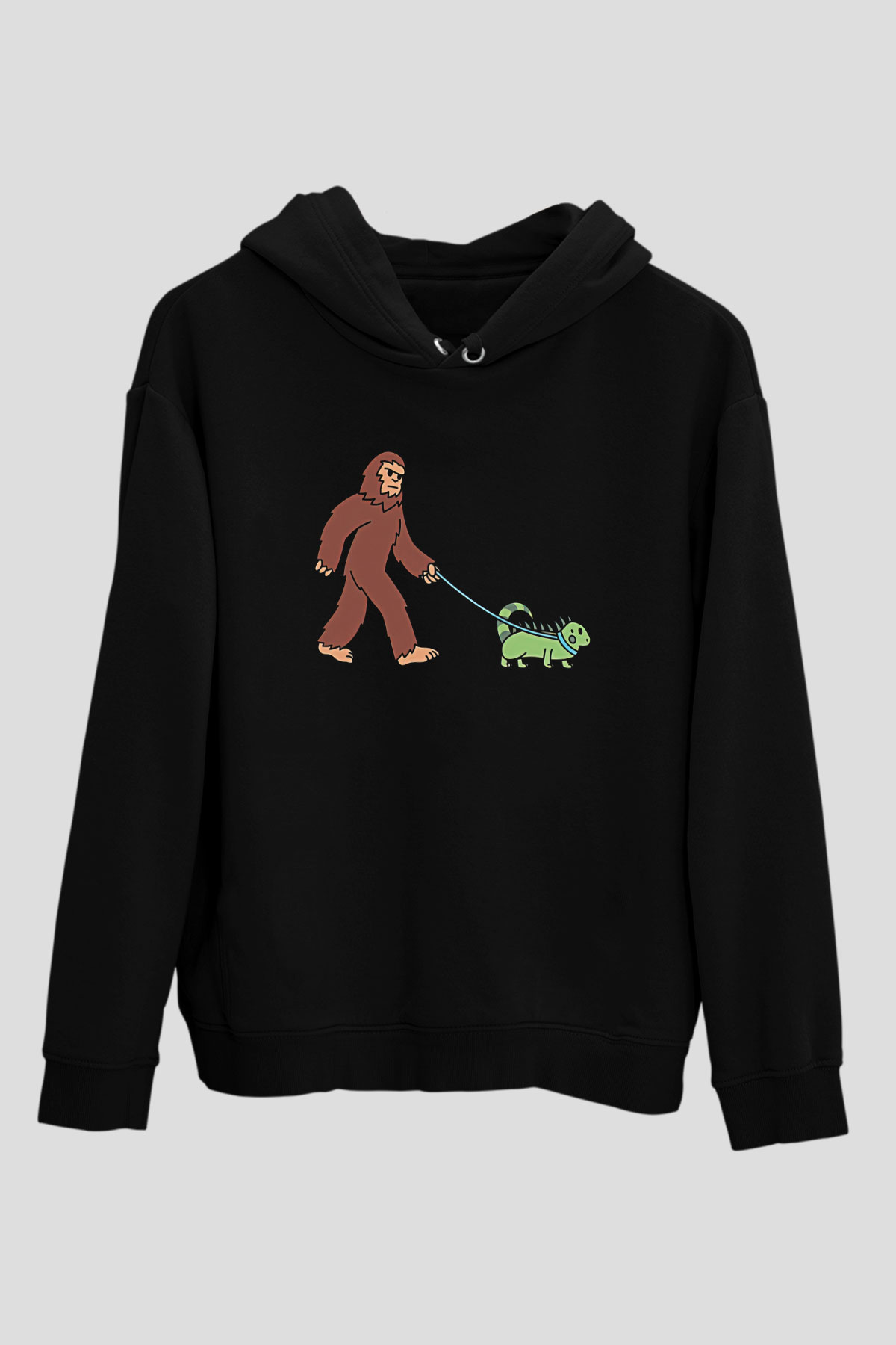 İguana Baskılı Unisex Siyah Hoodie