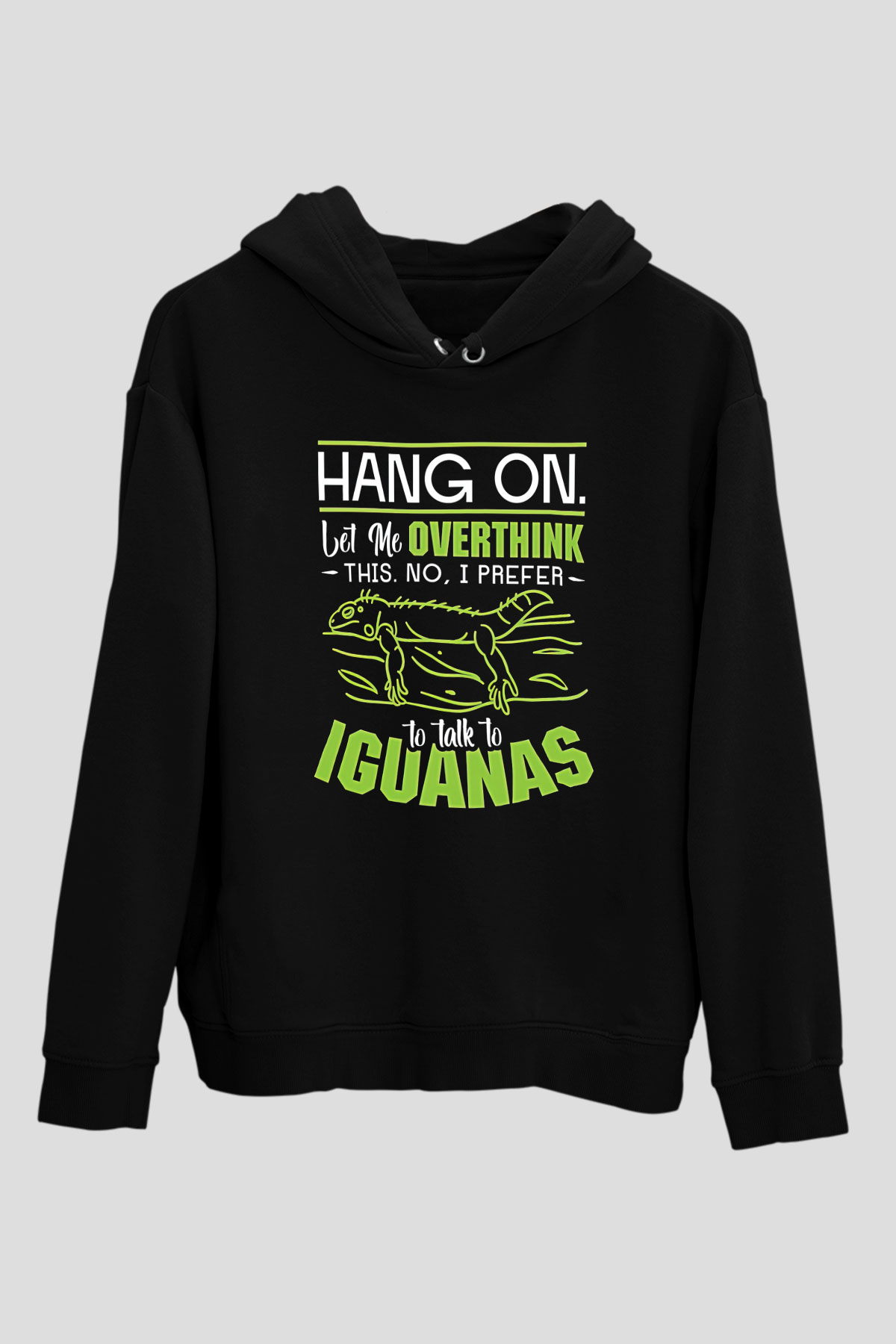 İguana Baskılı Unisex Siyah Hoodie