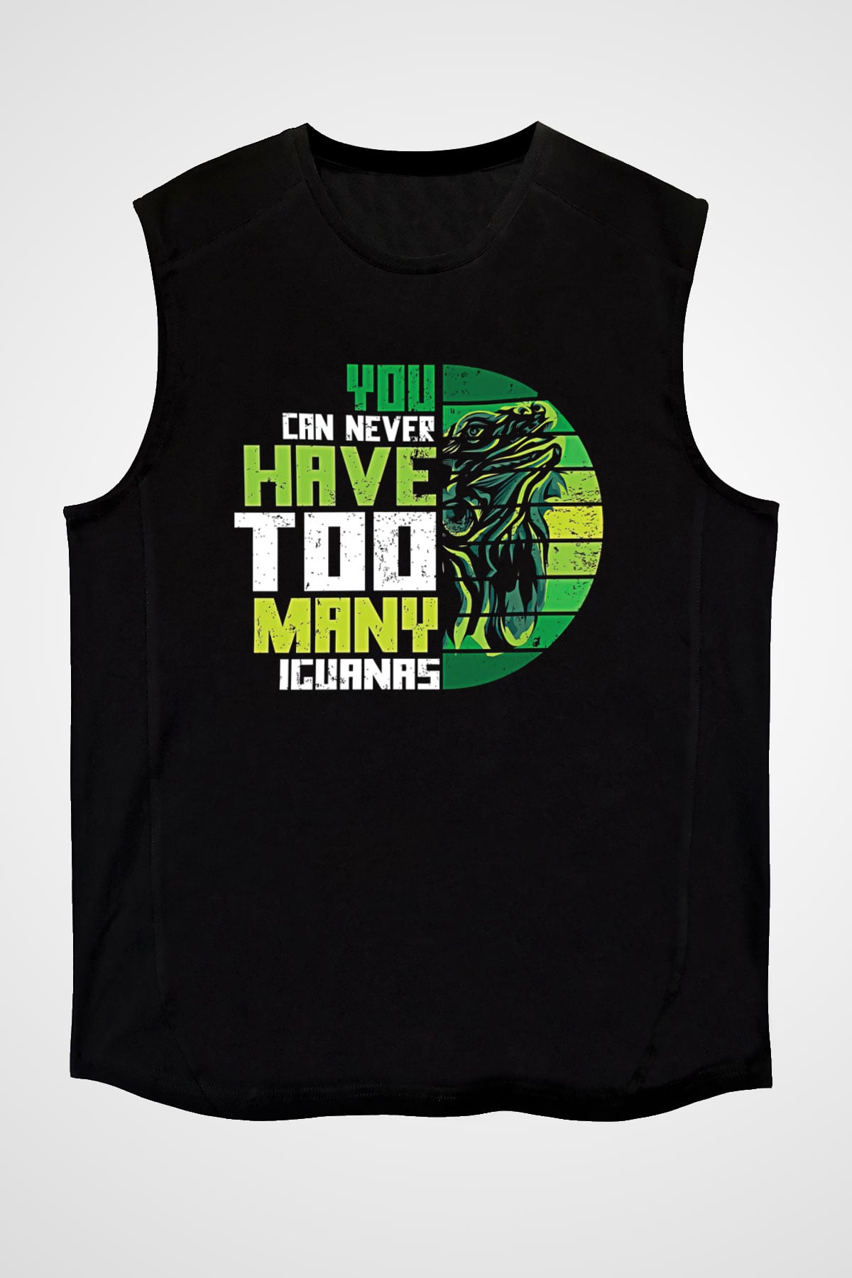 İguana Baskılı Unisex Siyah Kolsuz Tişört - Tshirt