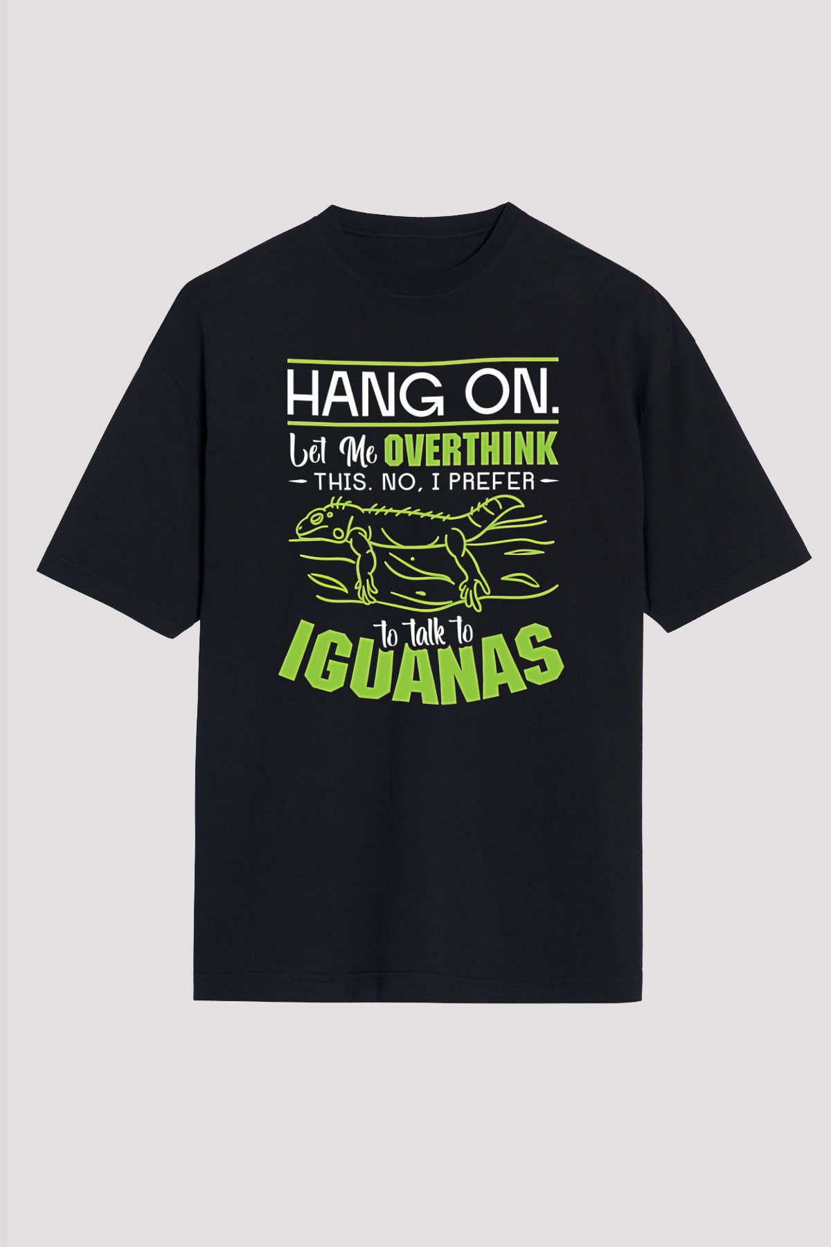 İguana Baskılı Unisex Siyah Oversize Tişört - Tshirt