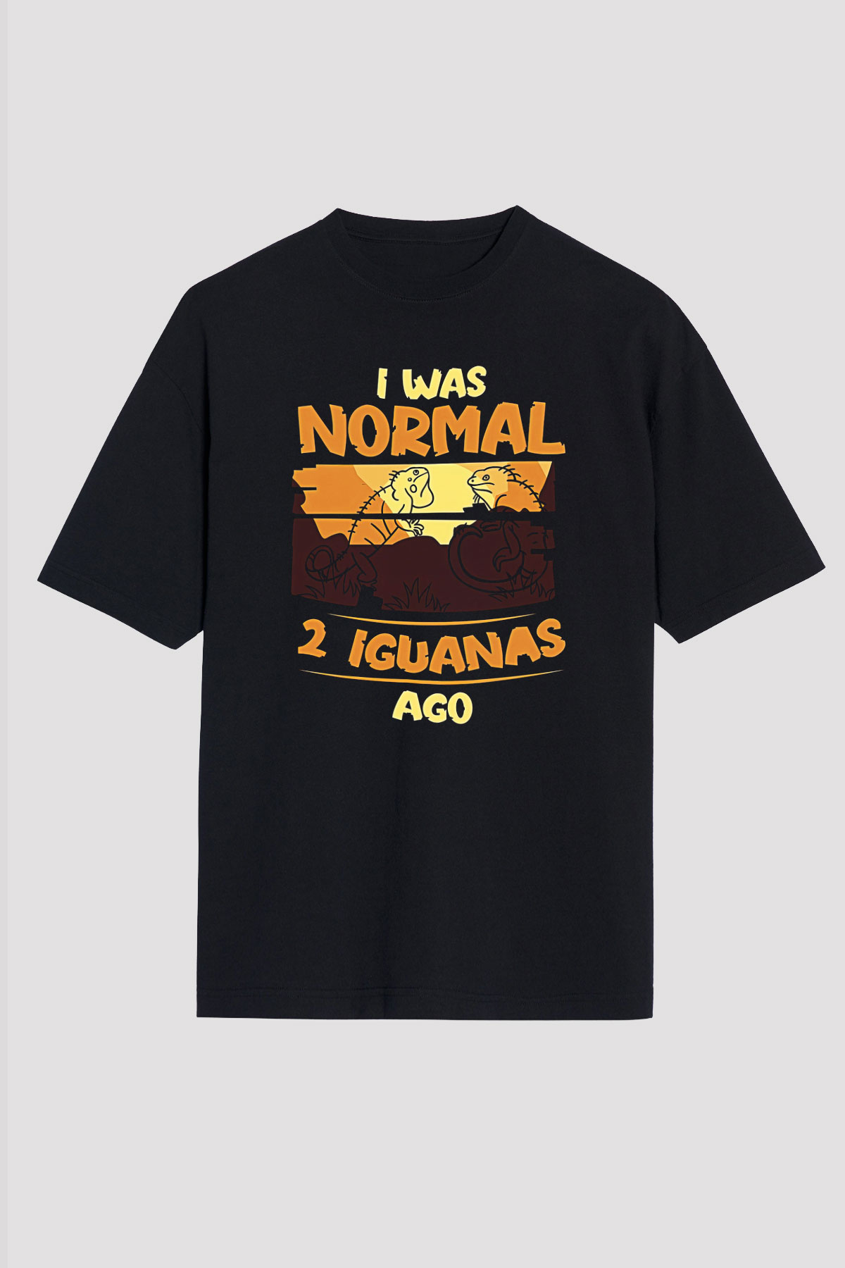 İguana Baskılı Unisex Siyah Oversize Tişört - Tshirt