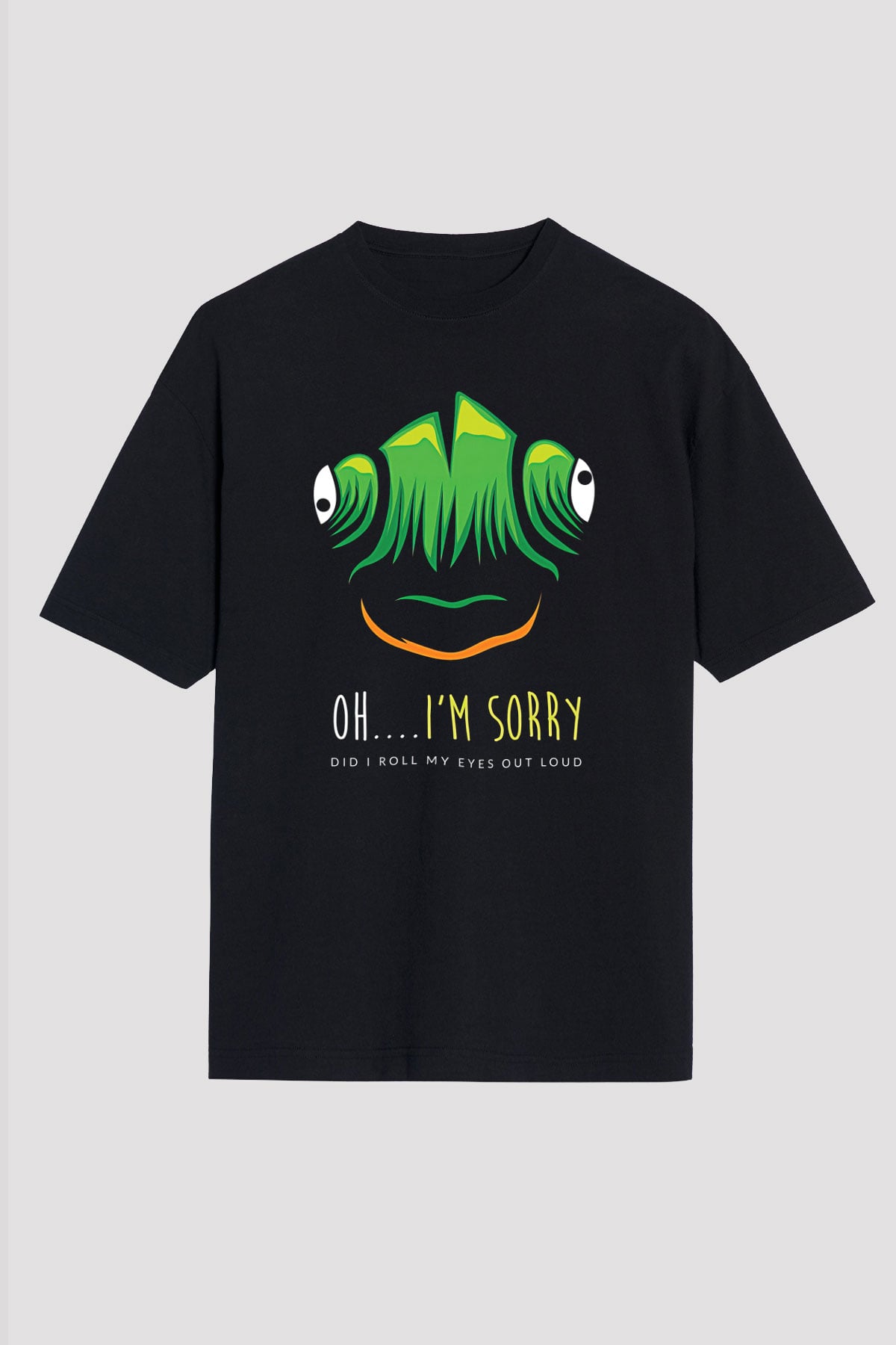 İguana Baskılı Unisex Siyah Oversize Tişört - Tshirt