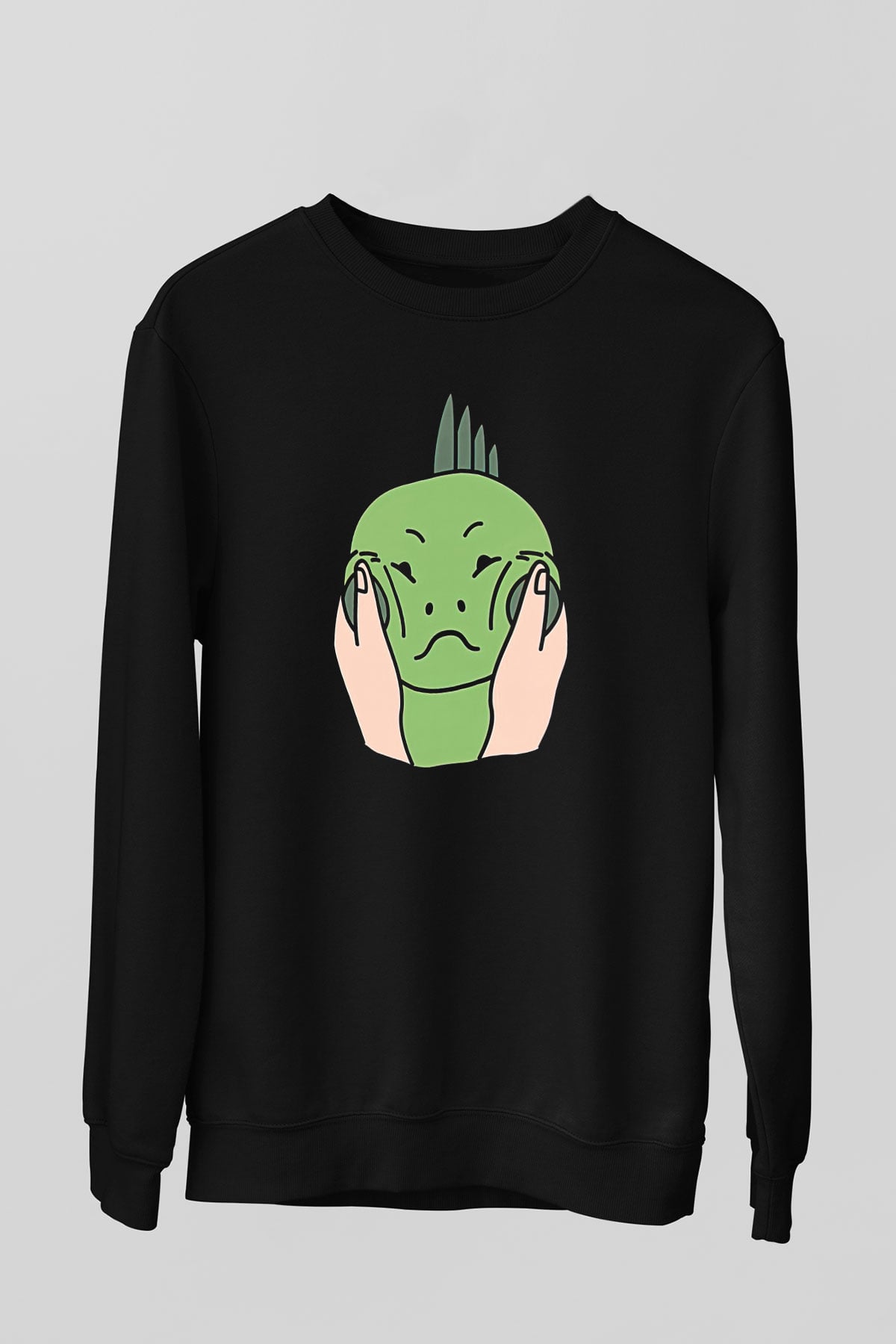 İguana Baskılı Unisex Siyah Sweatshirt