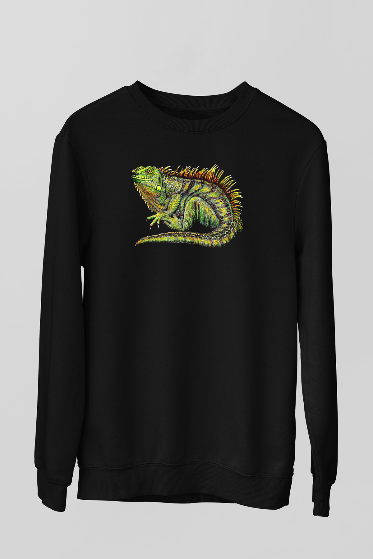 İguana Baskılı Unisex Siyah Sweatshirt