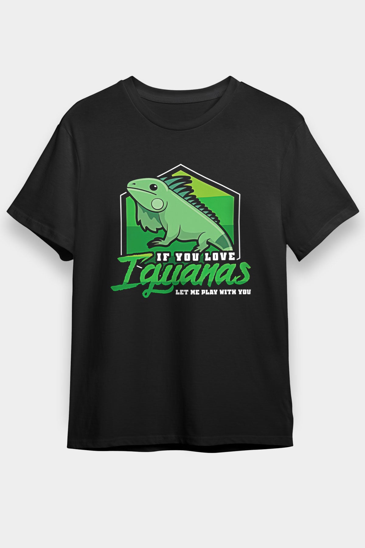 İguana Baskılı Unisex Siyah Tişört - Tshirt