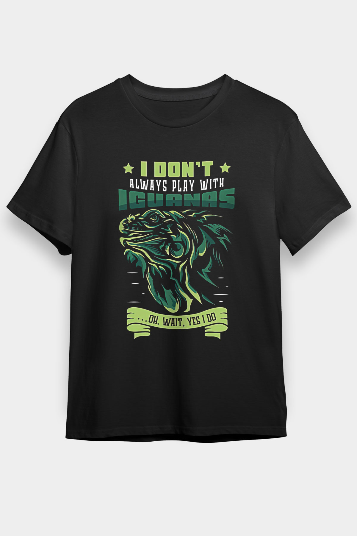 İguana Baskılı Unisex Siyah Tişört - Tshirt