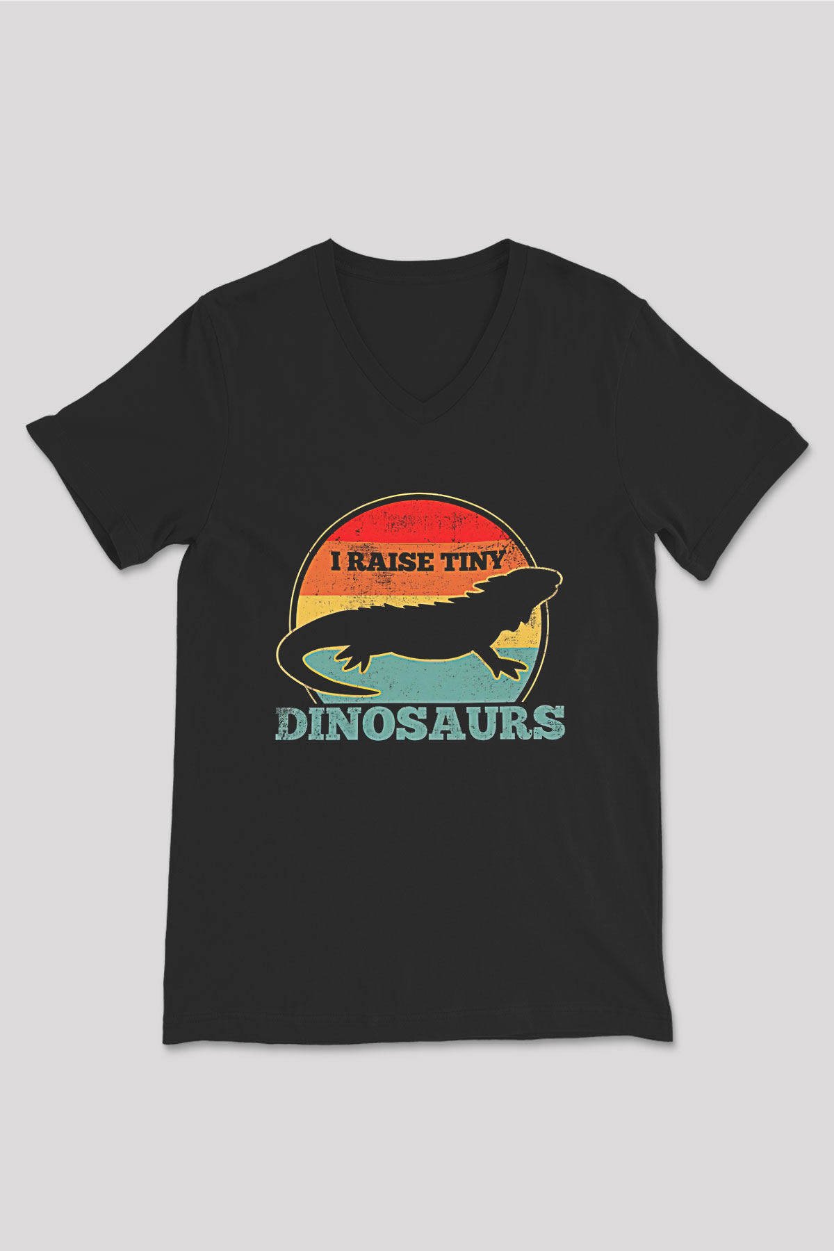 İguana Baskılı Unisex Siyah V Yaka Tişört - Tshirt
