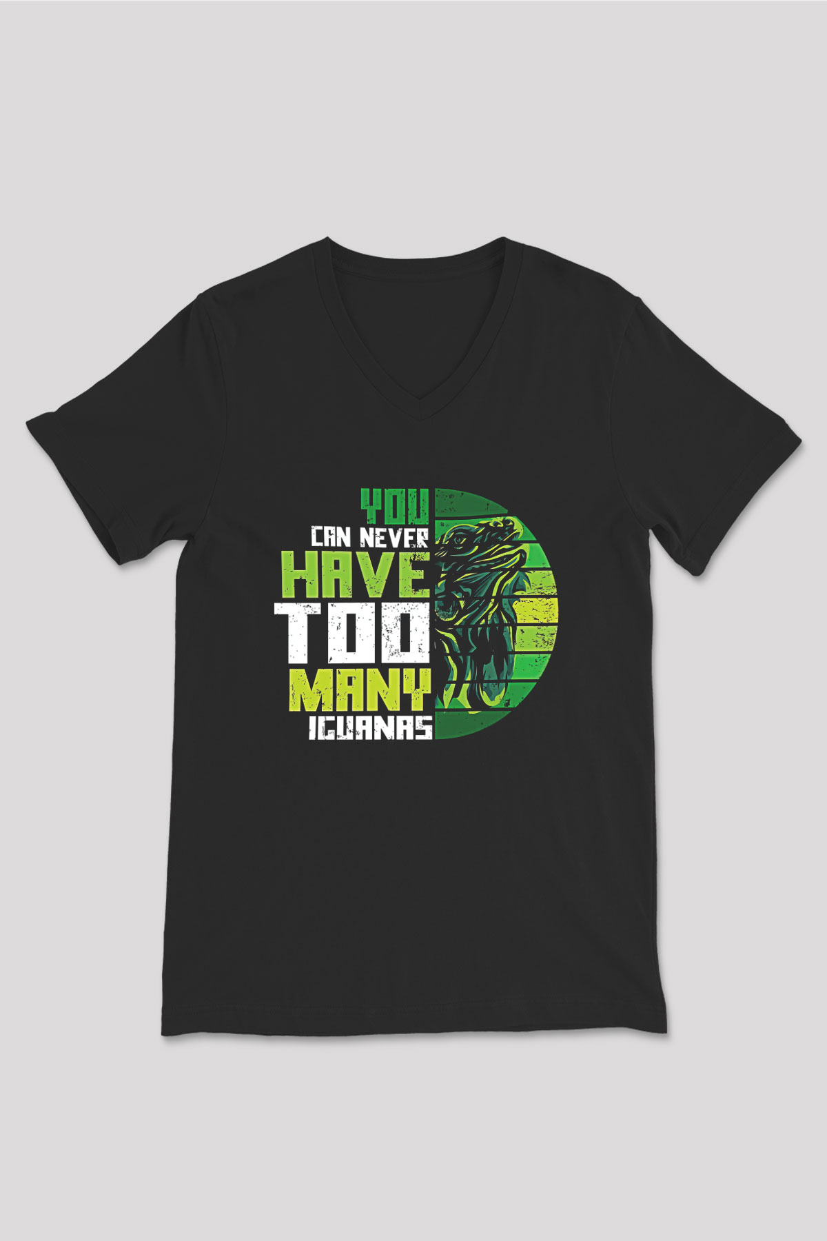 İguana Baskılı Unisex Siyah V Yaka Tişört - Tshirt
