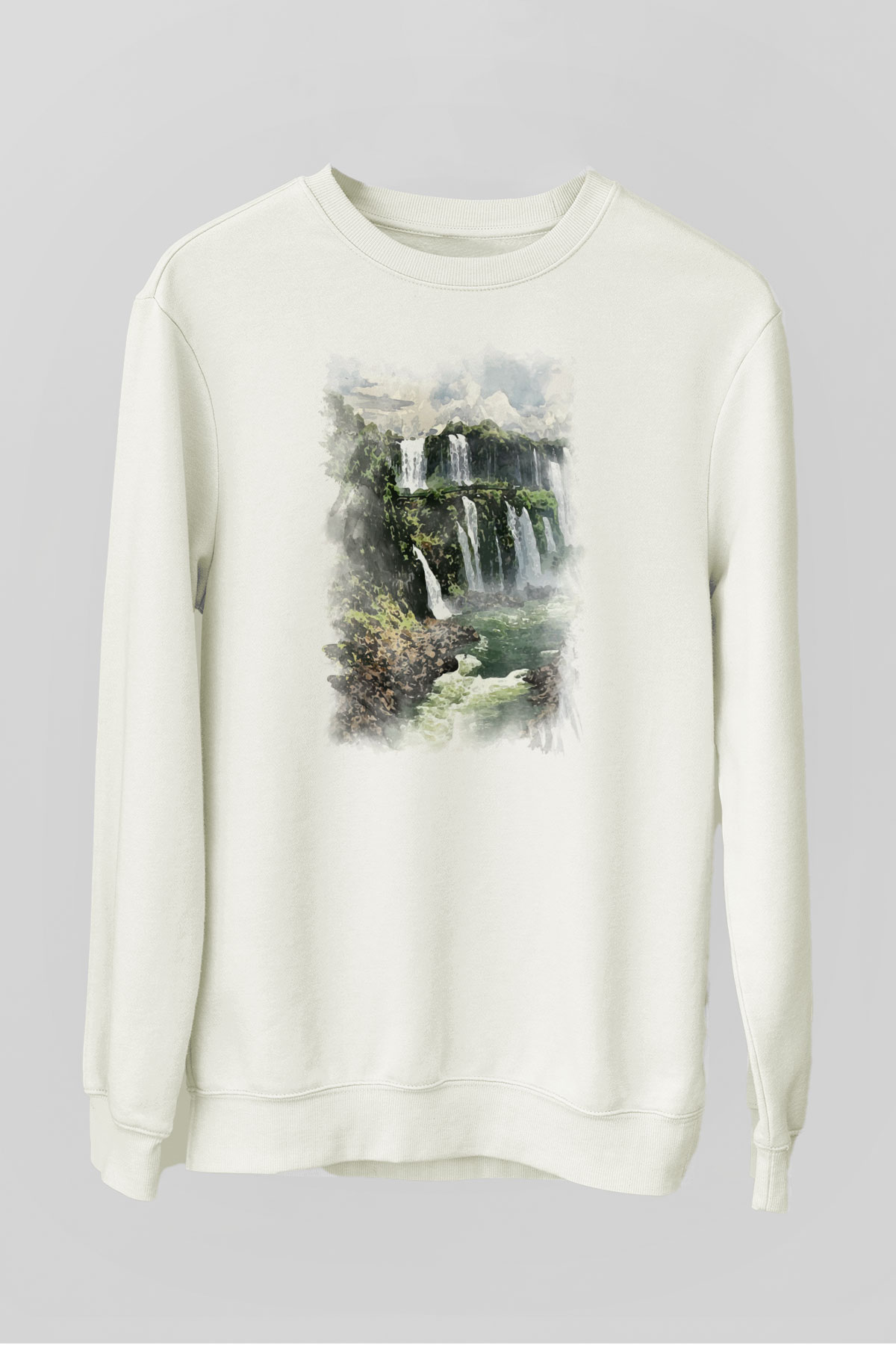 Iguazu Şelalesi Beyaz Unisex Sweatshirt