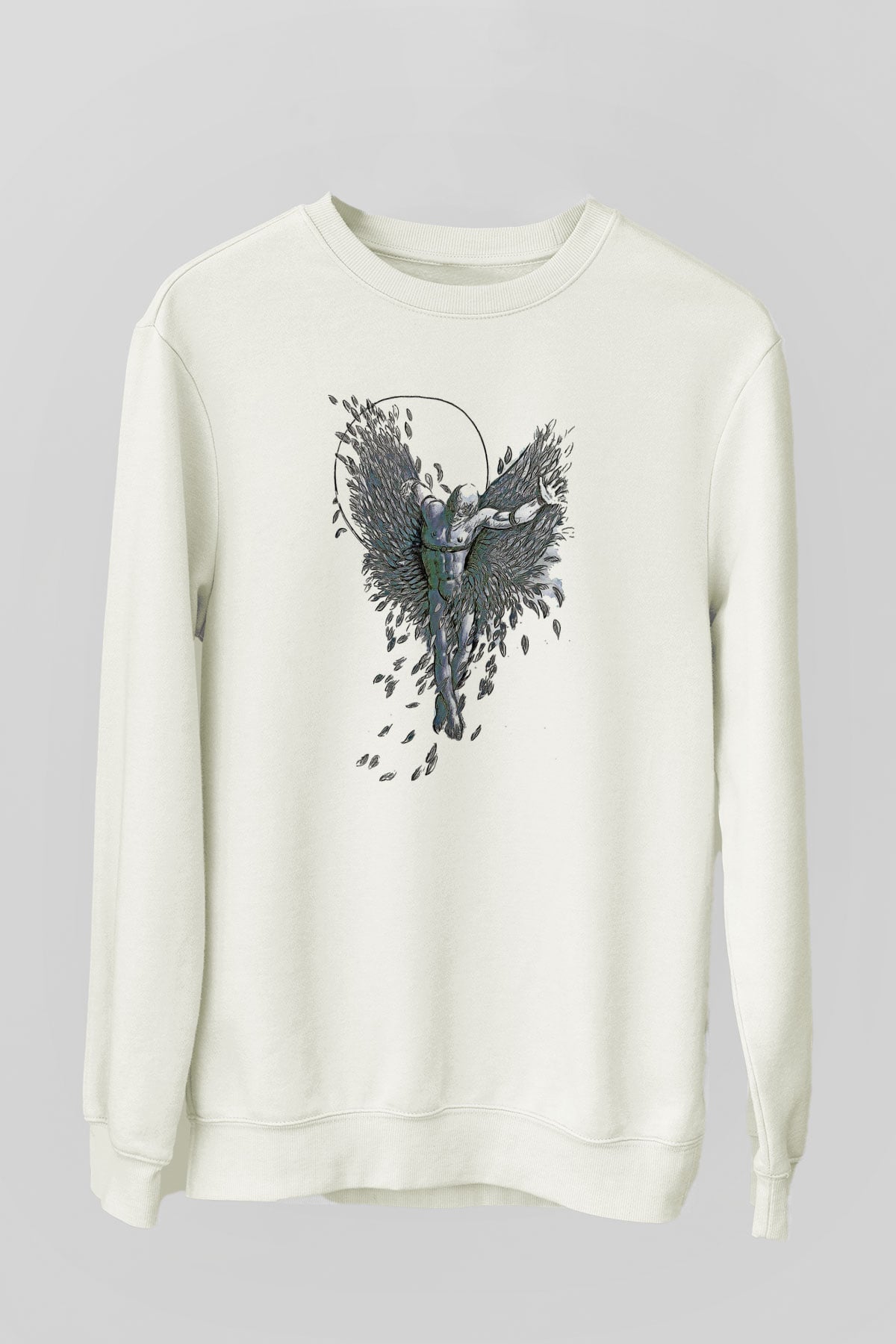 İkarus Baskılı Beyaz Unisex Sweatshirt