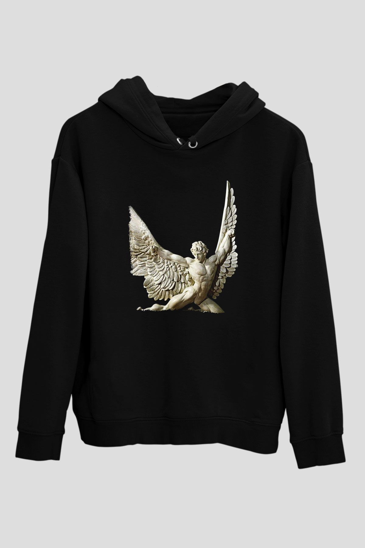 İkarus Baskılı Unisex Siyah Hoodie