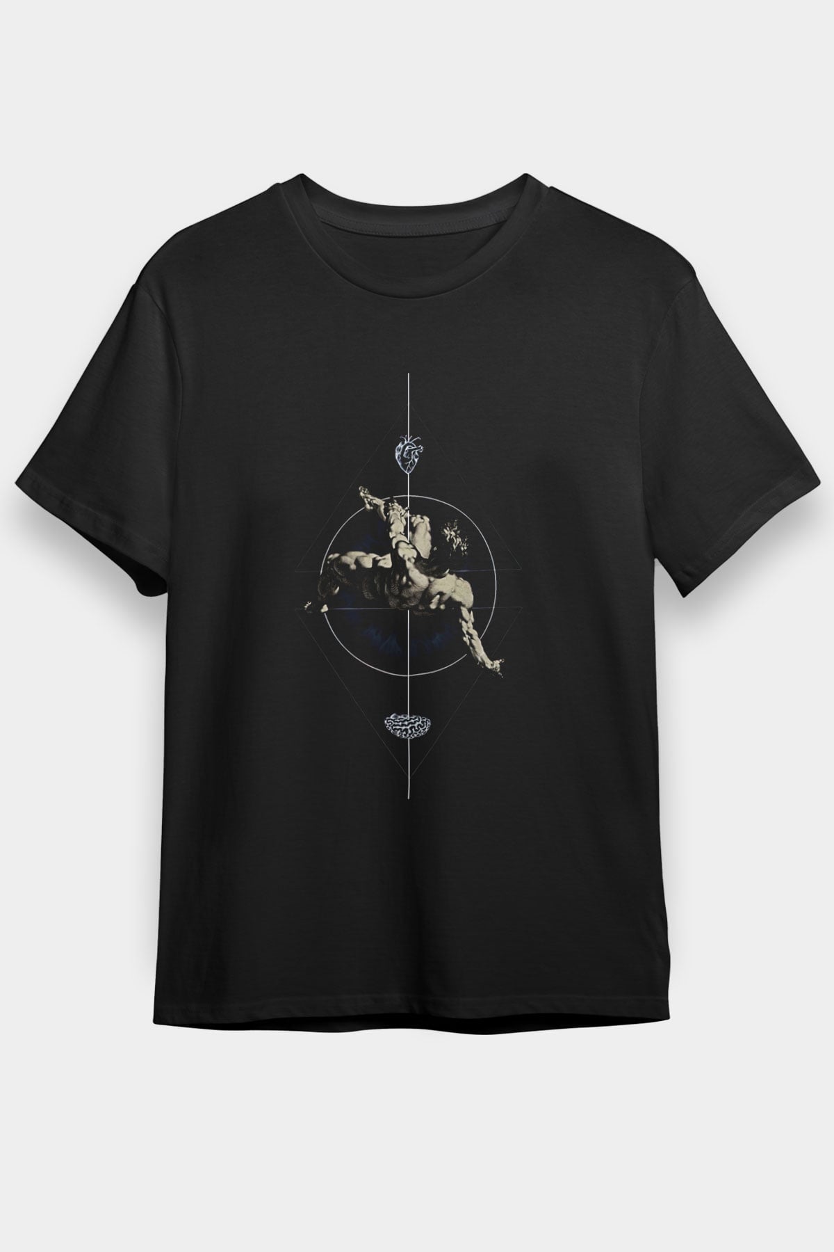 İkarus Baskılı Unisex Siyah Tişört - Tshirt