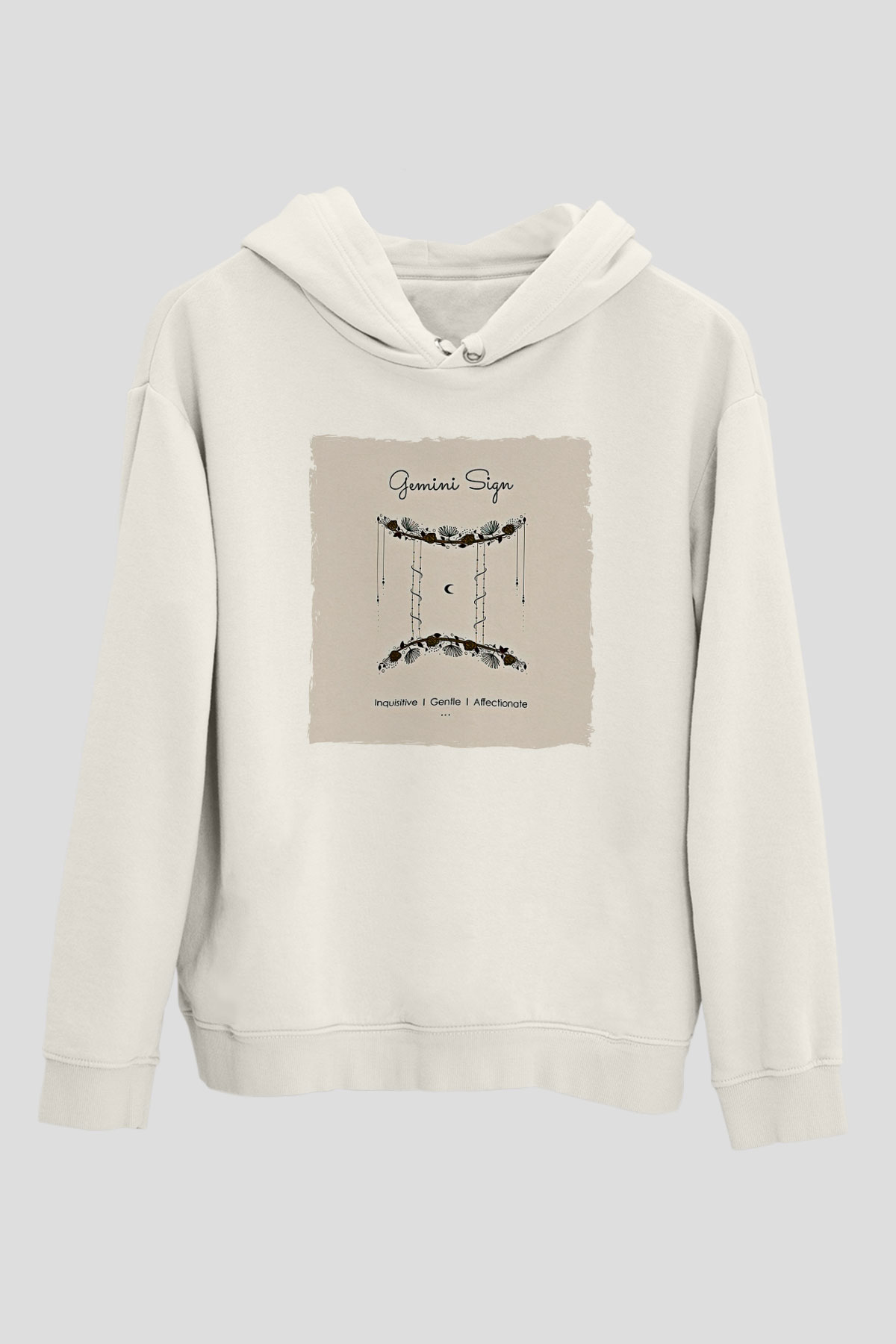 İkizler Burcu Baskılı Beyaz Unisex Hoodie