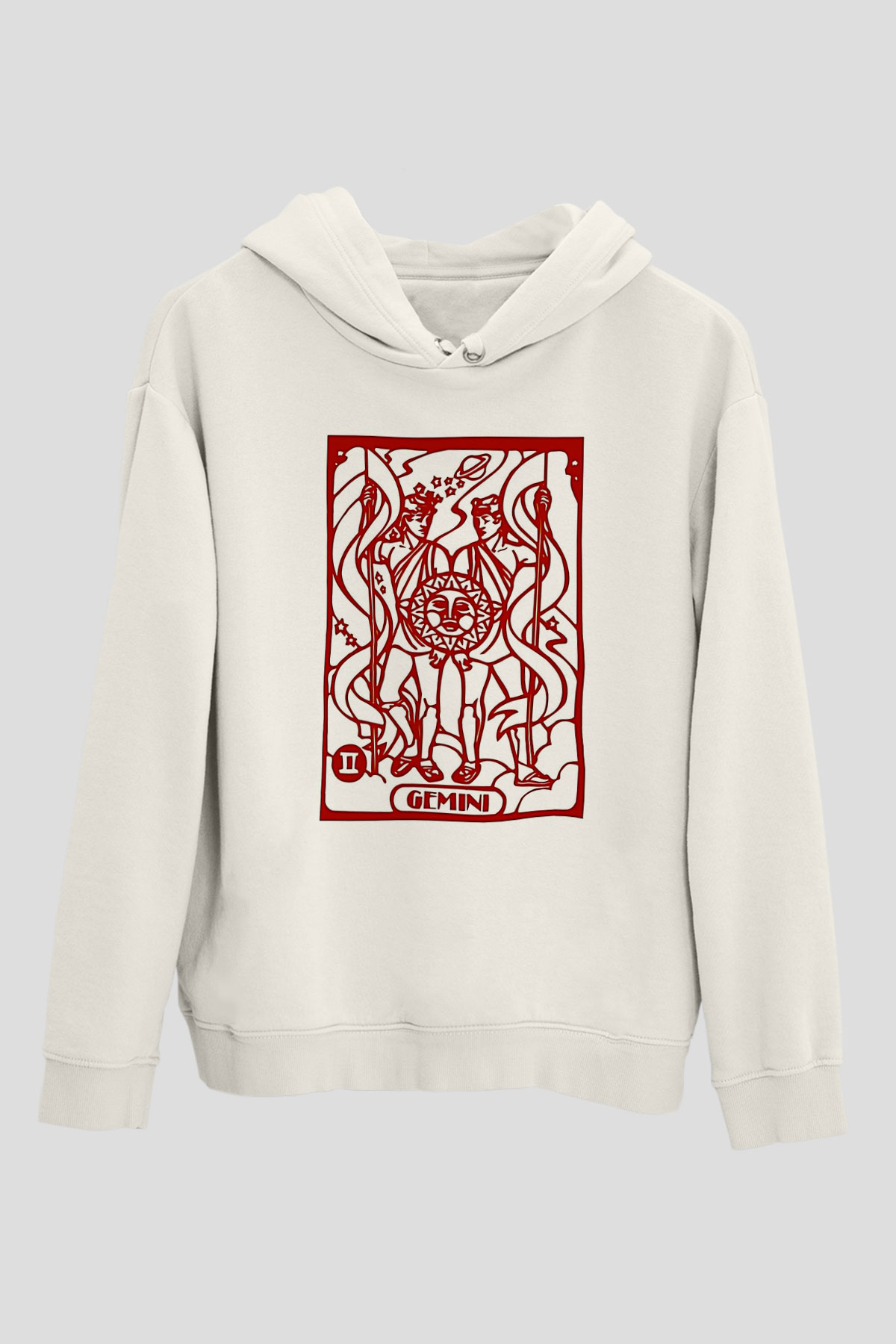 İkizler Burcu Baskılı Beyaz Unisex Hoodie