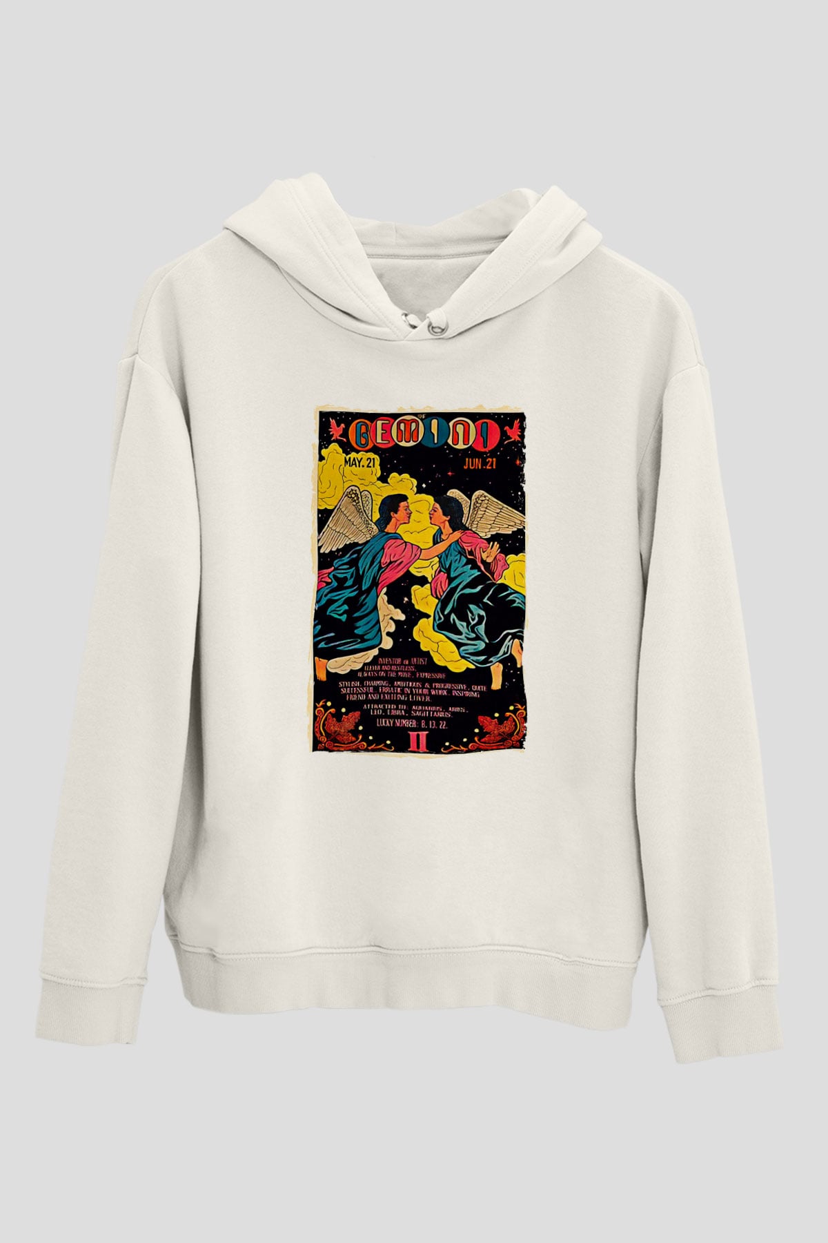 İkizler Burcu Baskılı Beyaz Unisex Hoodie