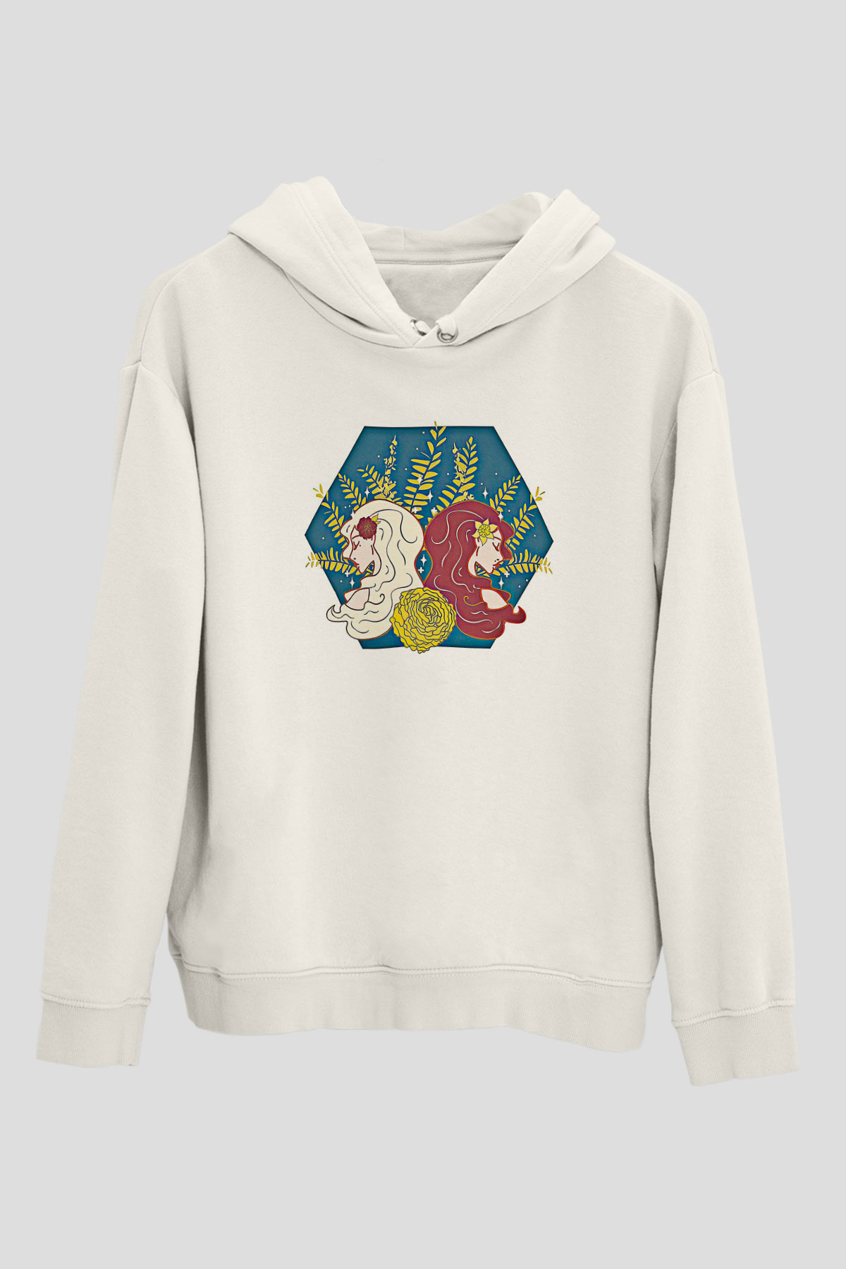 İkizler Burcu Baskılı Beyaz Unisex Hoodie