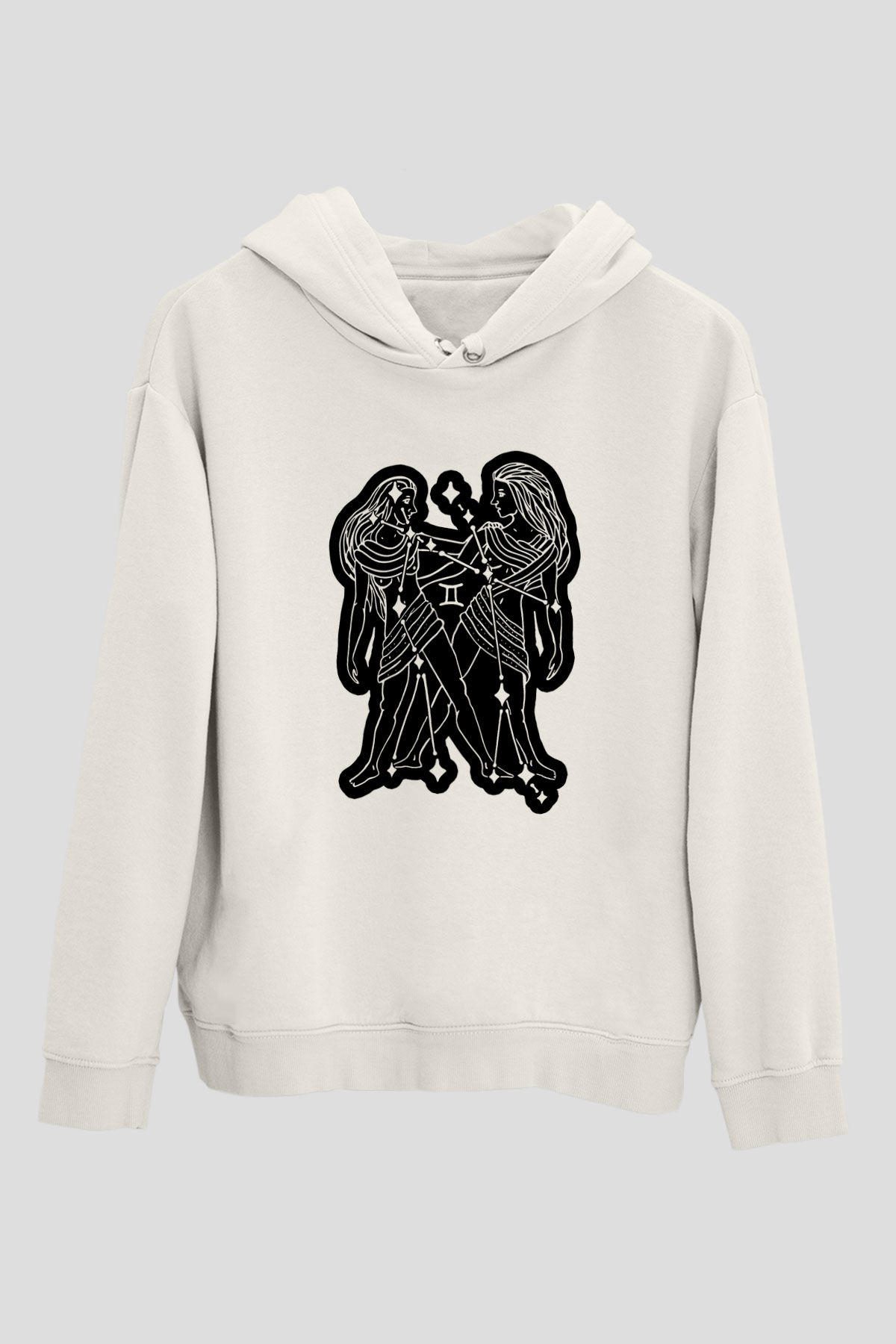 İkizler Burcu Baskılı Beyaz Unisex Hoodie