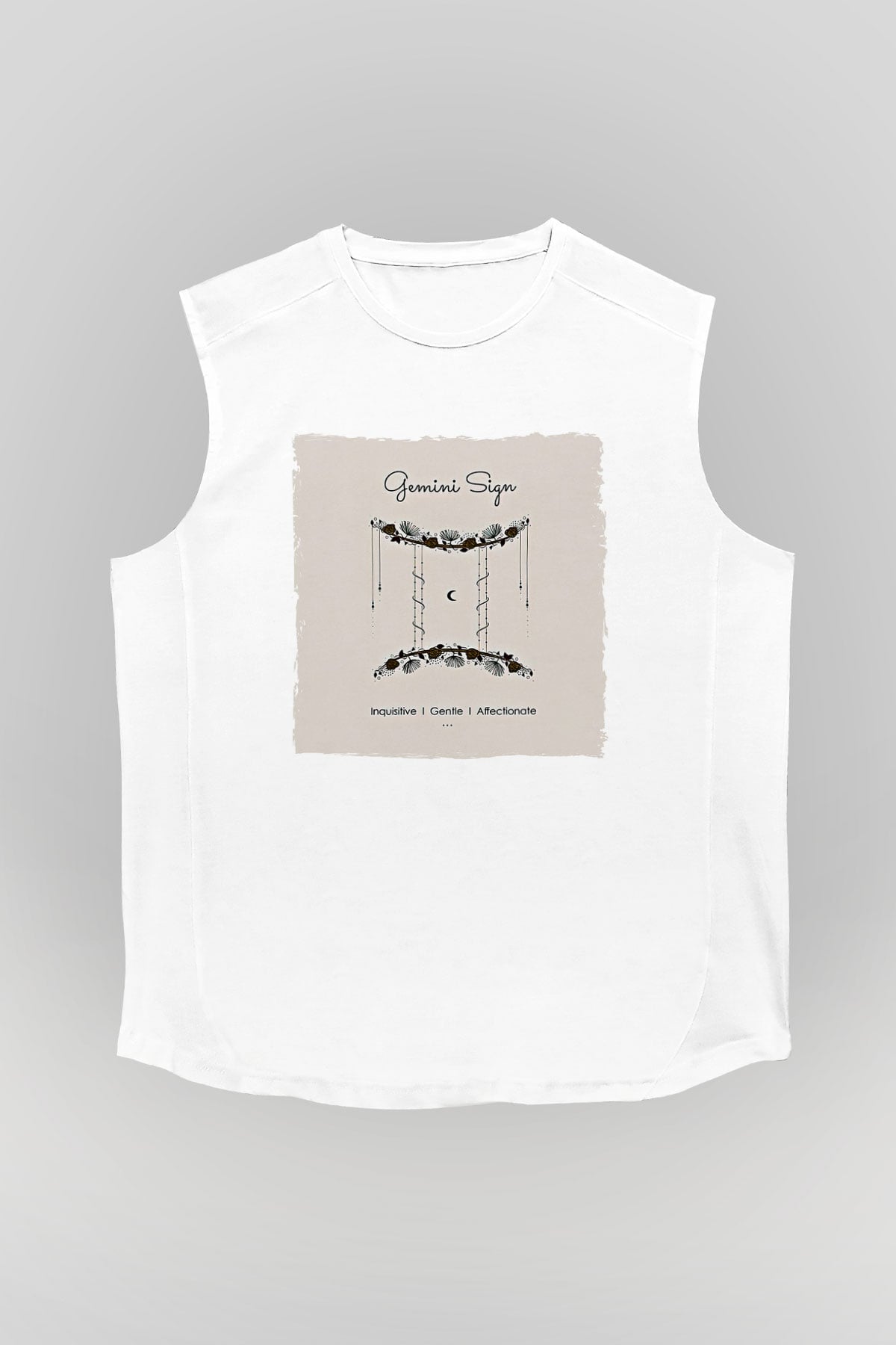 İkizler Burcu Baskılı Beyaz Unisex Kolsuz Tişört - Tshirt