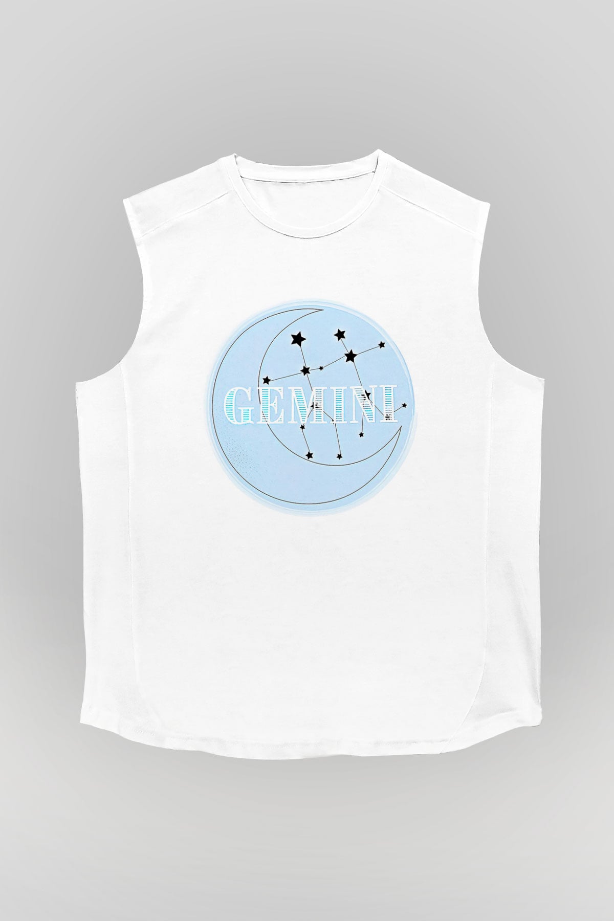 İkizler Burcu Baskılı Beyaz Unisex Kolsuz Tişört - Tshirt