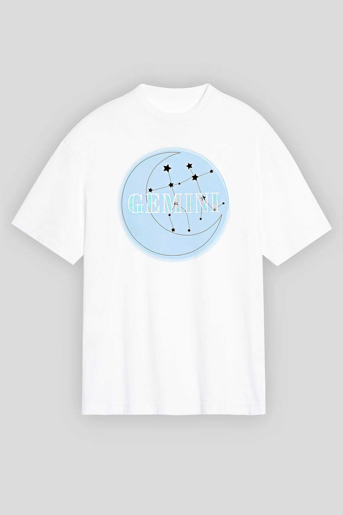 İkizler Burcu Baskılı Beyaz Unisex Oversize Tişört - Tshirt