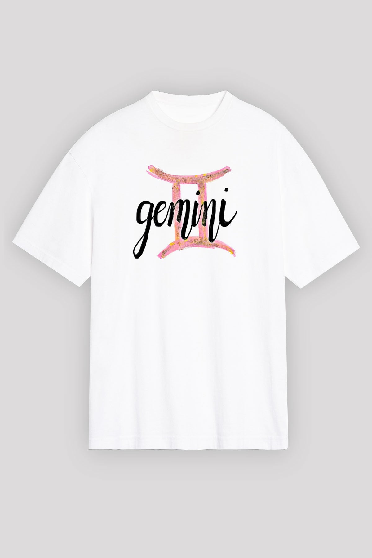 İkizler Burcu Baskılı Beyaz Unisex Oversize Tişört - Tshirt