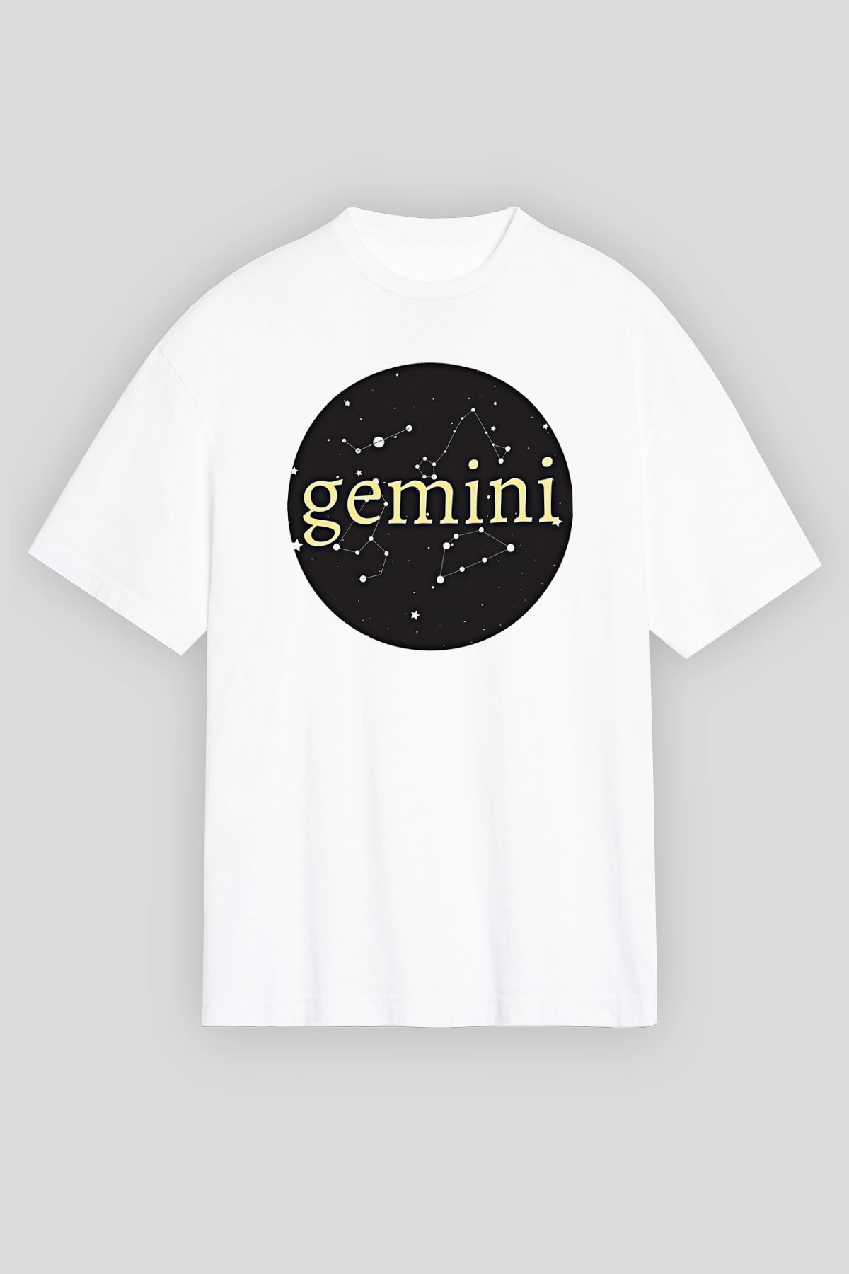 İkizler Burcu Baskılı Beyaz Unisex Oversize Tişört - Tshirt