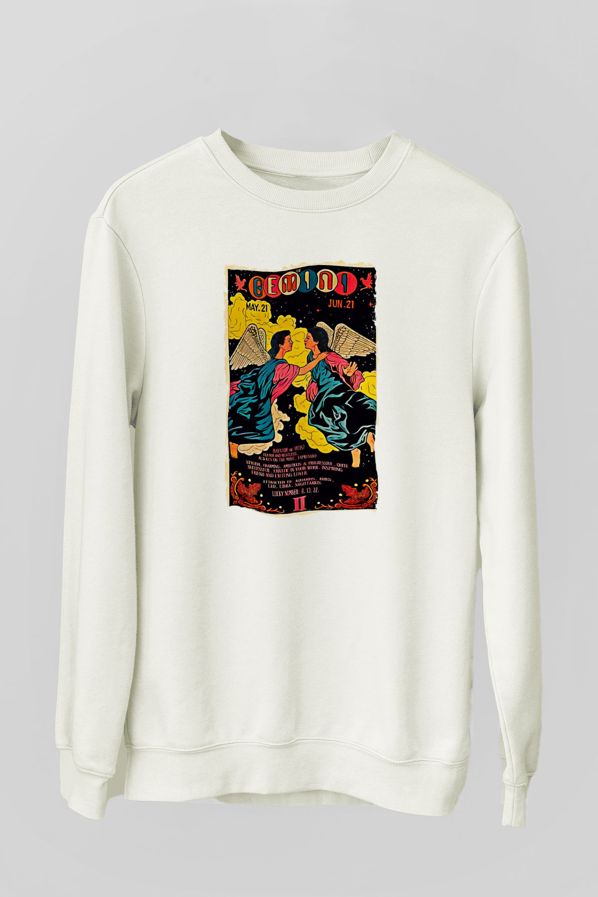 İkizler Burcu Baskılı Beyaz Unisex Sweatshirt