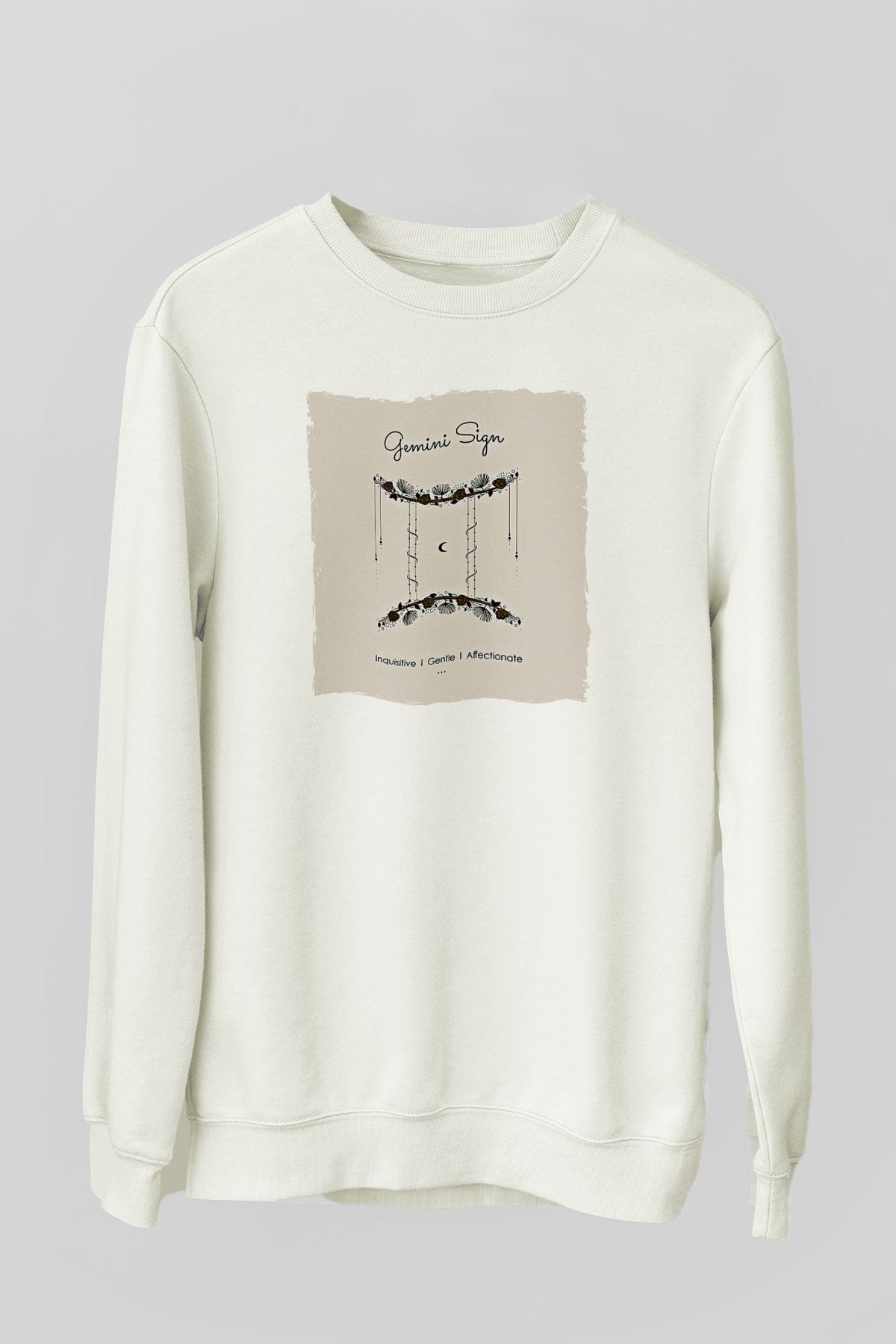 İkizler Burcu Baskılı Beyaz Unisex Sweatshirt