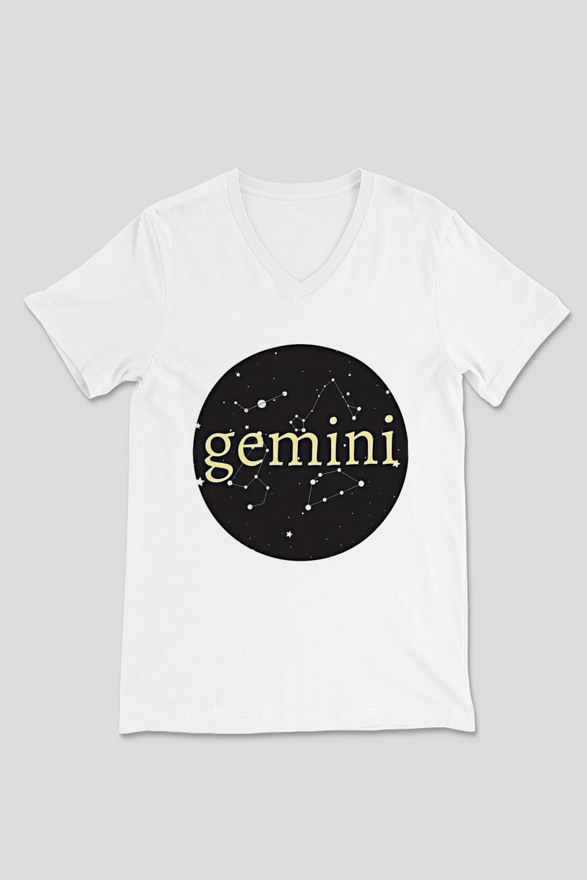 İkizler Burcu Baskılı Beyaz Unisex V Yaka Tişört - Tshirt