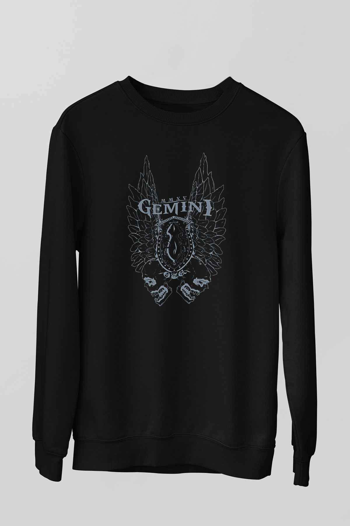İkizler Burcu Baskılı Unisex Siyah Sweatshirt