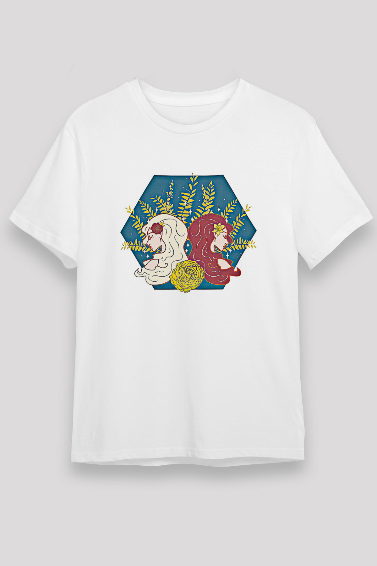 İkizler Burcu Unisex Baskılı Beyaz Tişört - Tshirt