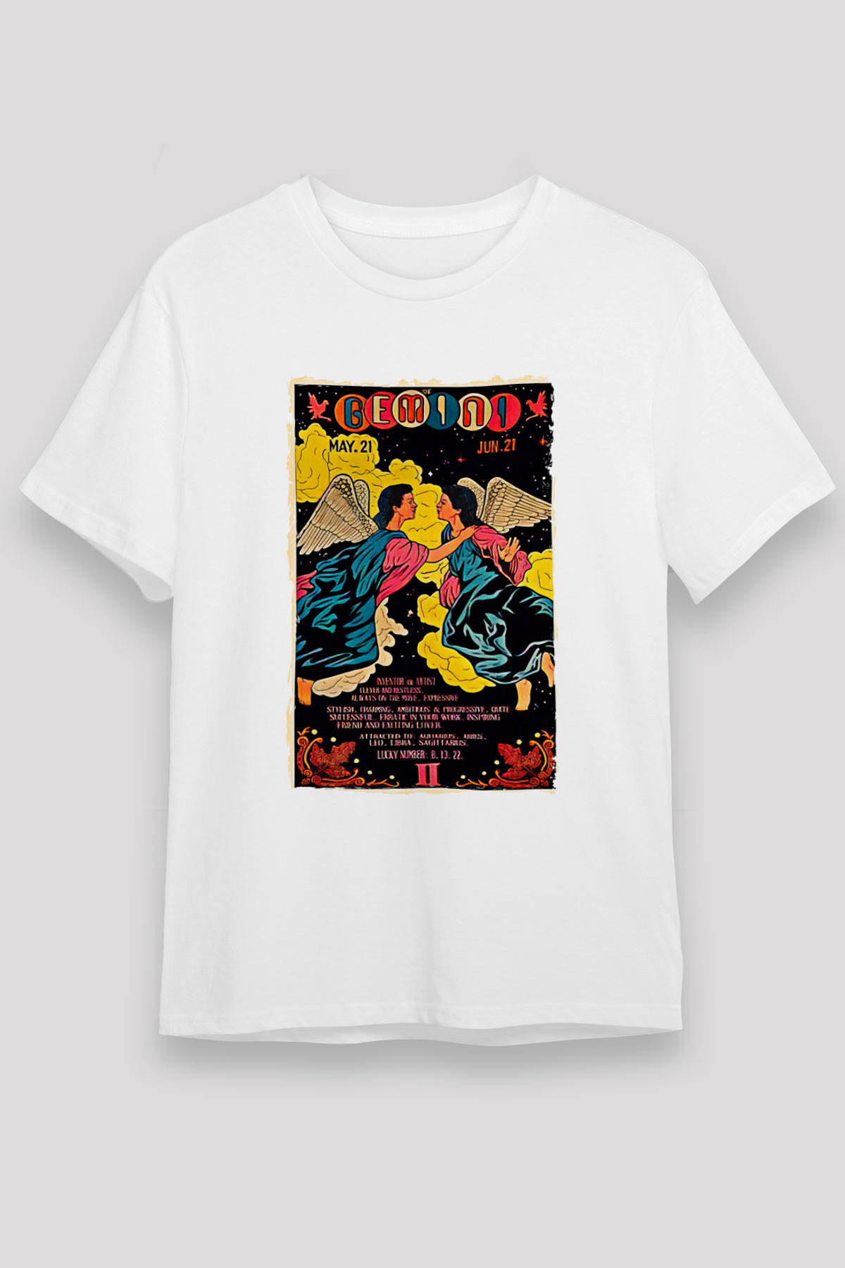 İkizler Burcu Unisex Baskılı Beyaz Tişört - Tshirt