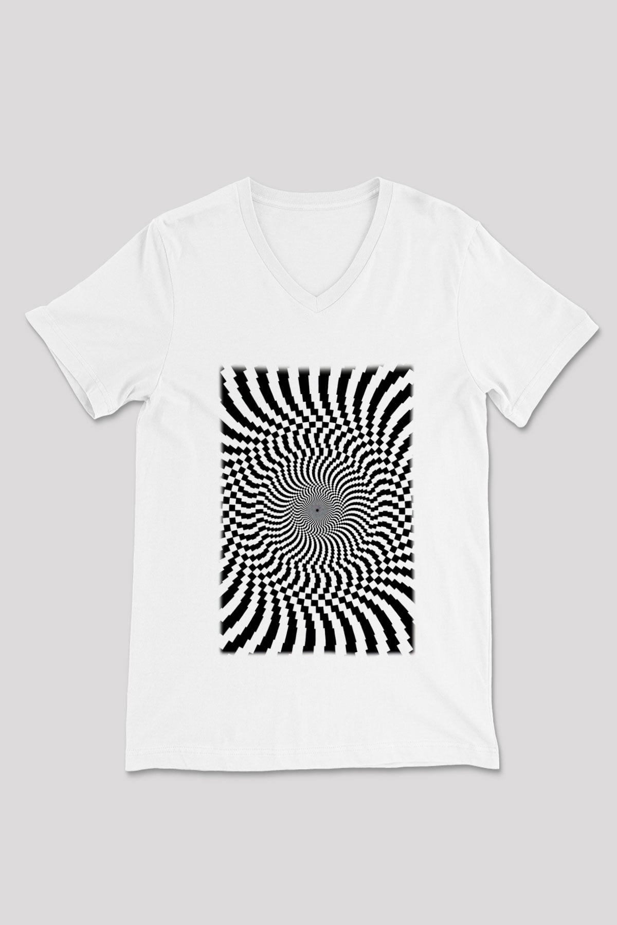 Illüzyon Beyaz Unisex V Yaka Tişört T-Shirt