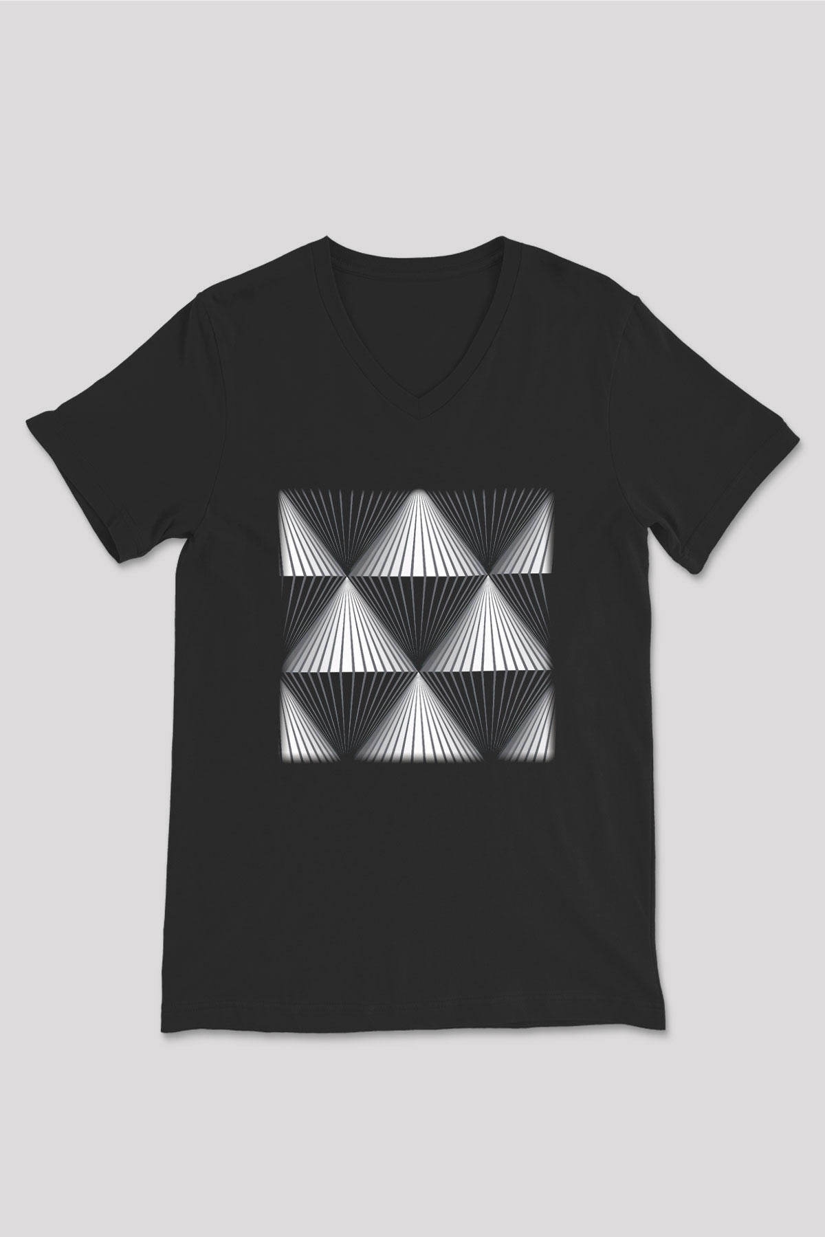 Illüzyon Siyah Unisex V Yaka Tişört T-Shirt