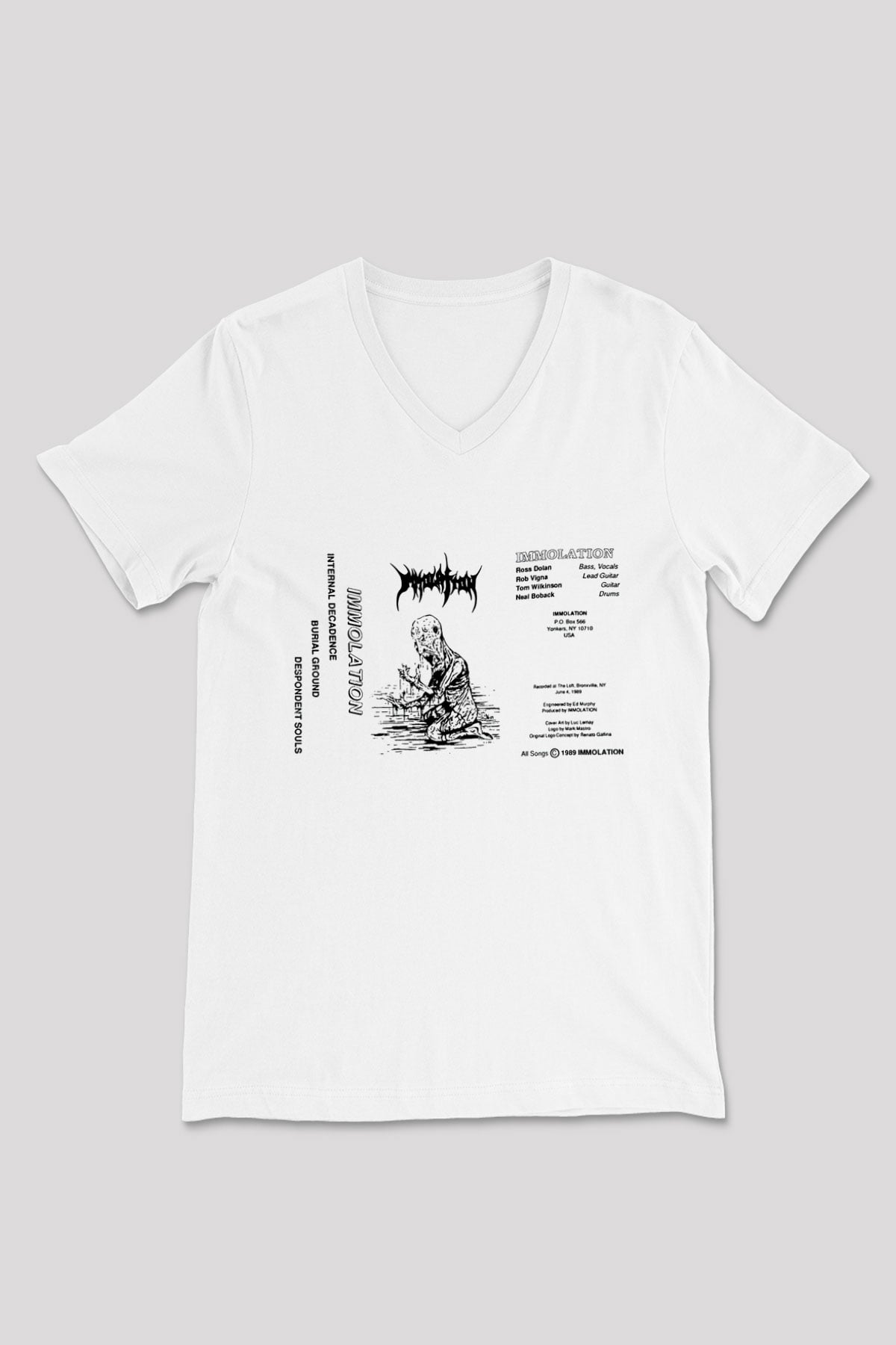 Immolation Baskılı Beyaz Unisex V Yaka Tişört - Tshirt