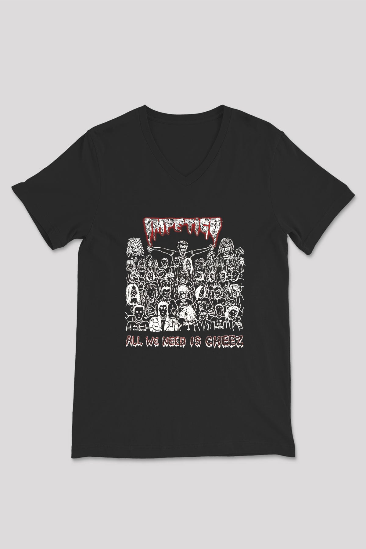 Impetigo Baskılı Unisex Siyah V Yaka Tişört - Tshirt