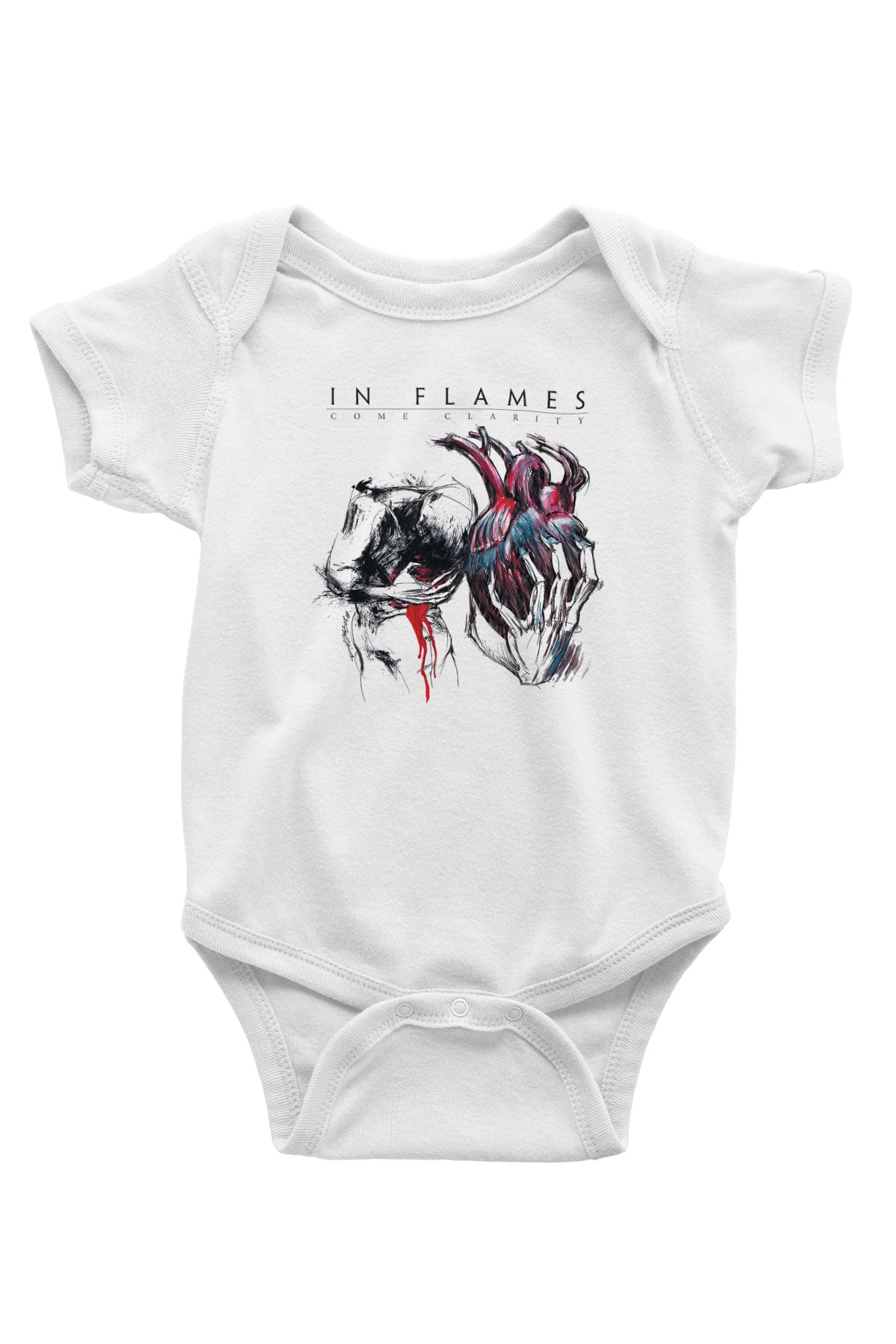 In Flames Baskılı Beyaz Unisex Bebek Body - Zıbın