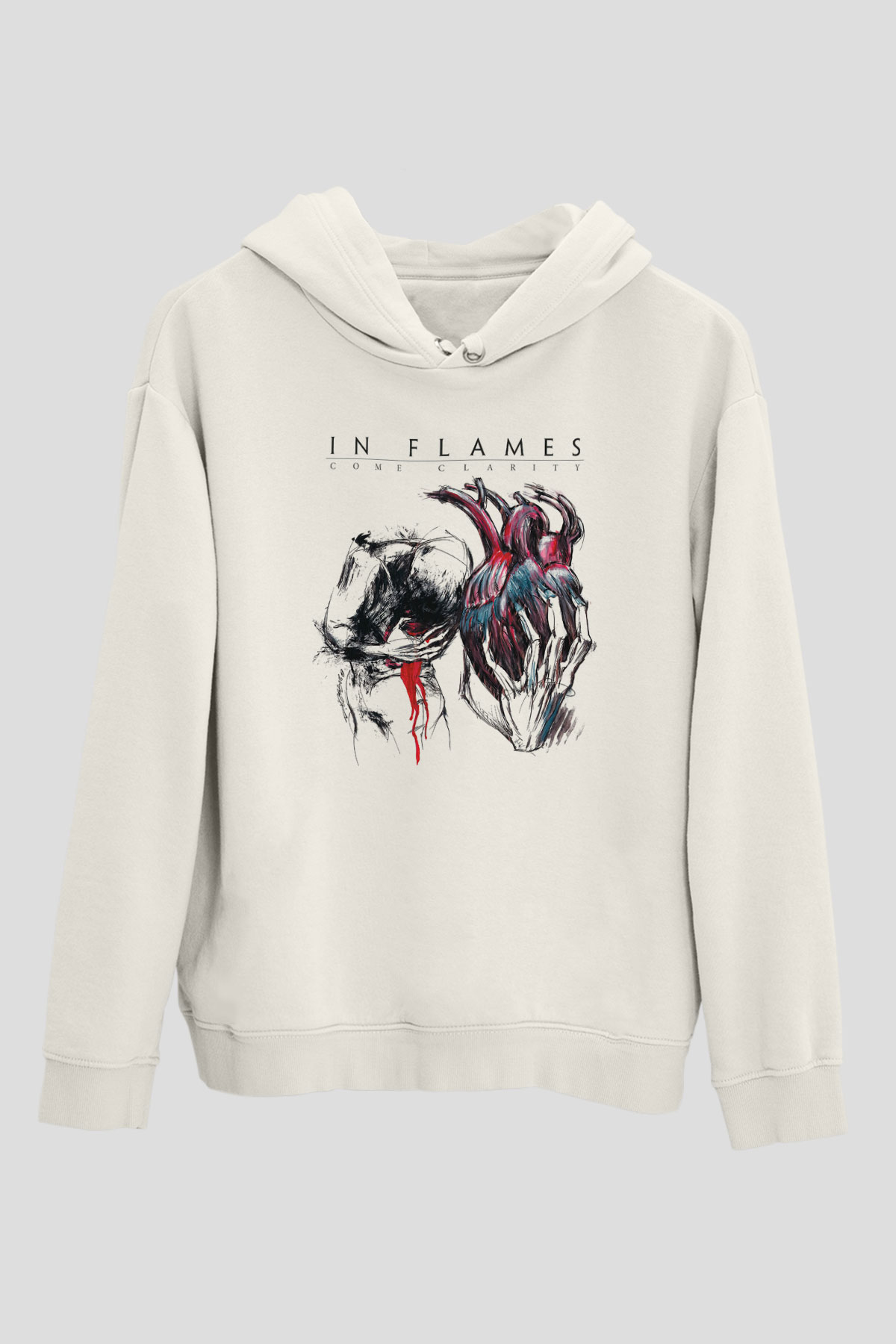 In Flames Beyaz Unisex Kapşonlu Sweatshirt