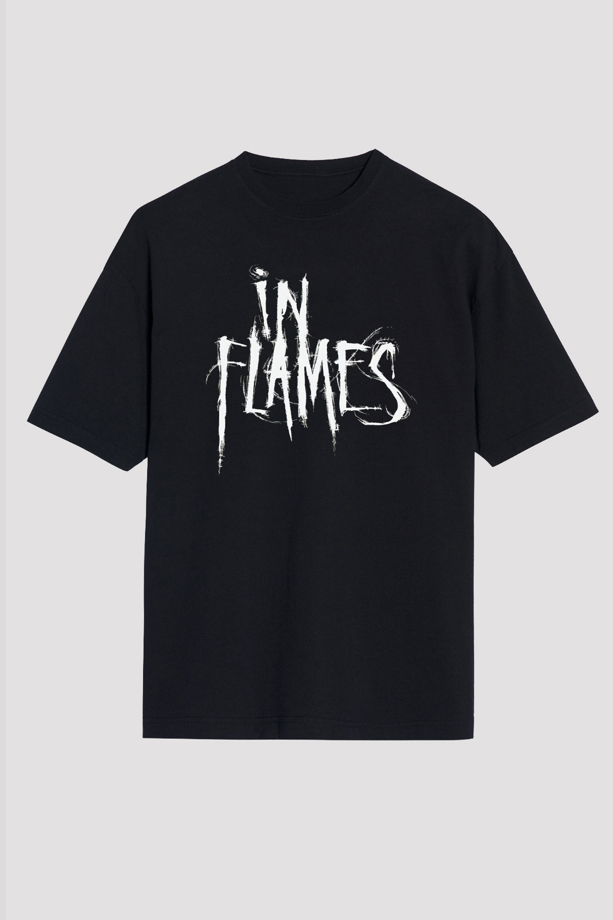 In Flames Siyah Unisex Oversize Tişört T-Shirt