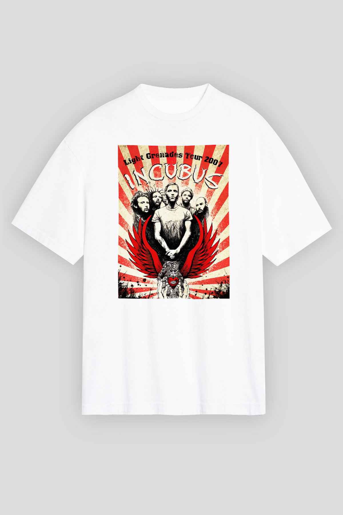 Incubus Beyaz Unisex Oversize Tişört T-Shirt