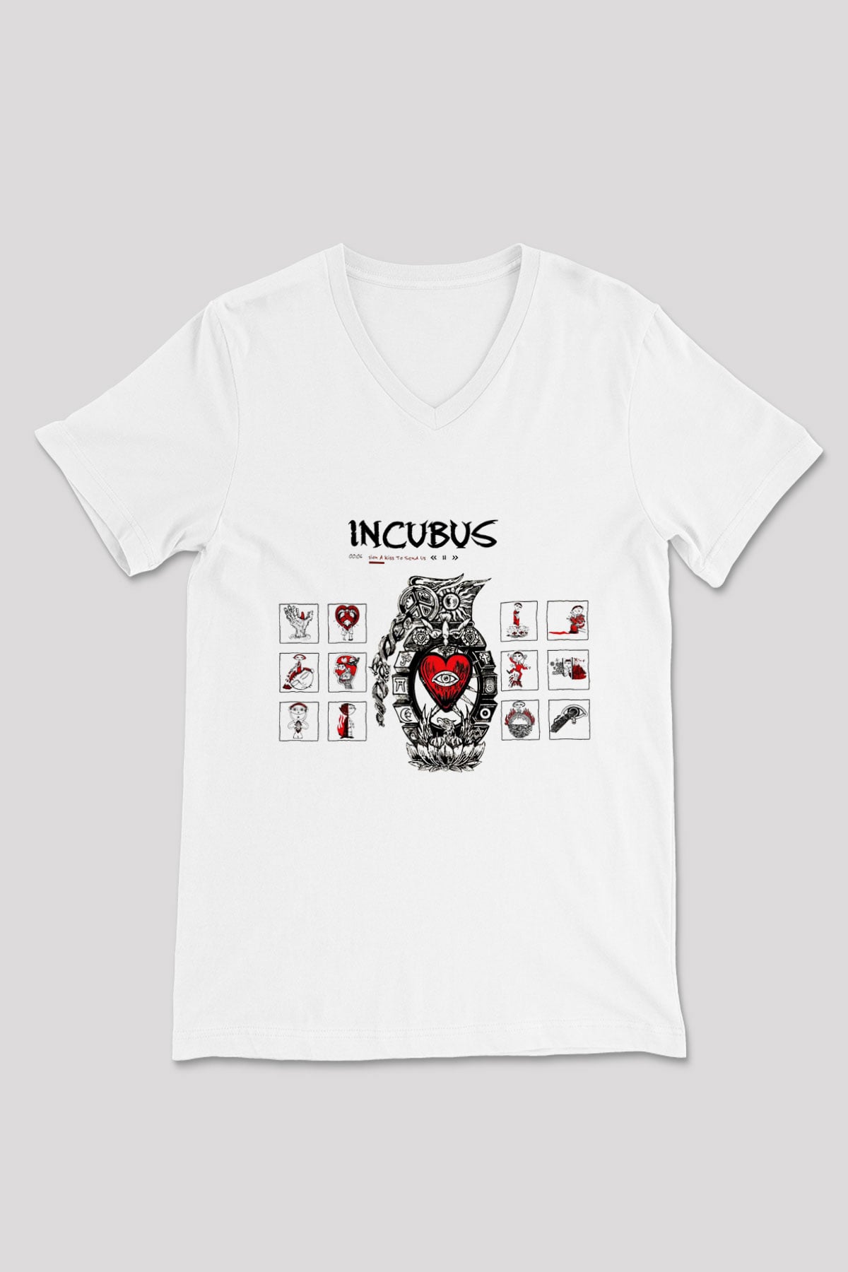 Incubus Beyaz Unisex V Yaka Tişört T-Shirt