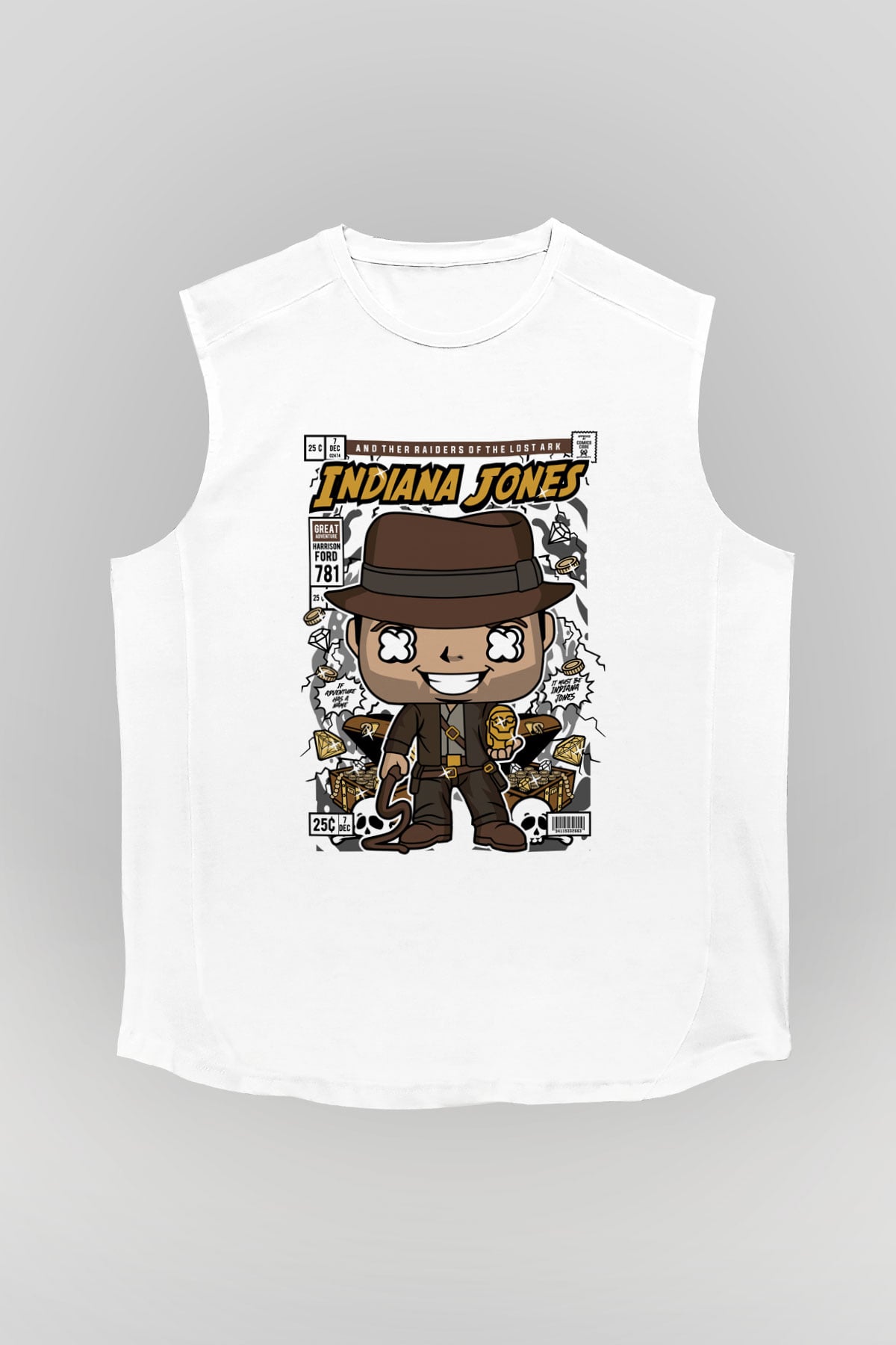 Indiana Jones Baskılı Unisex Beyaz Kolsuz Tişört