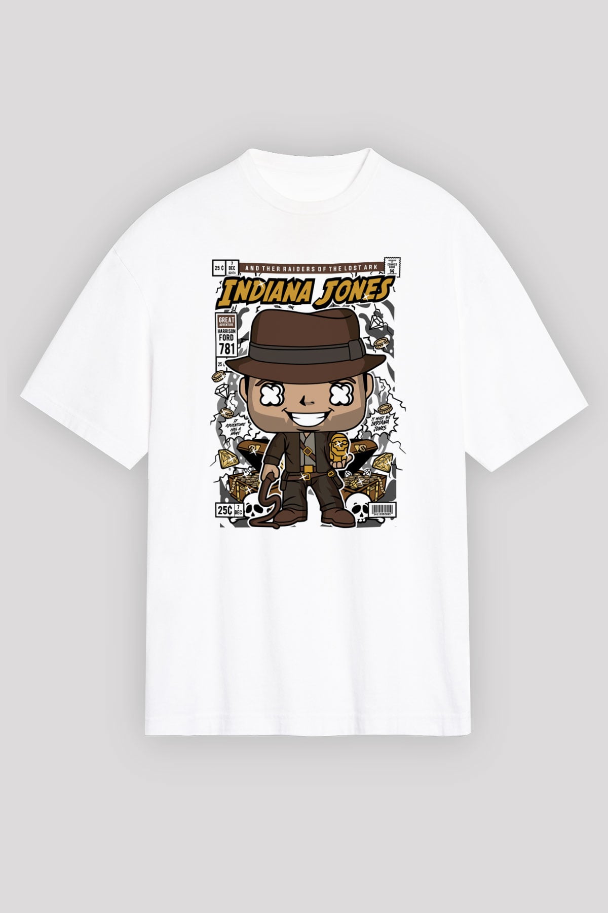 Indiana Jones Baskılı Unisex Beyaz Oversize Tişört