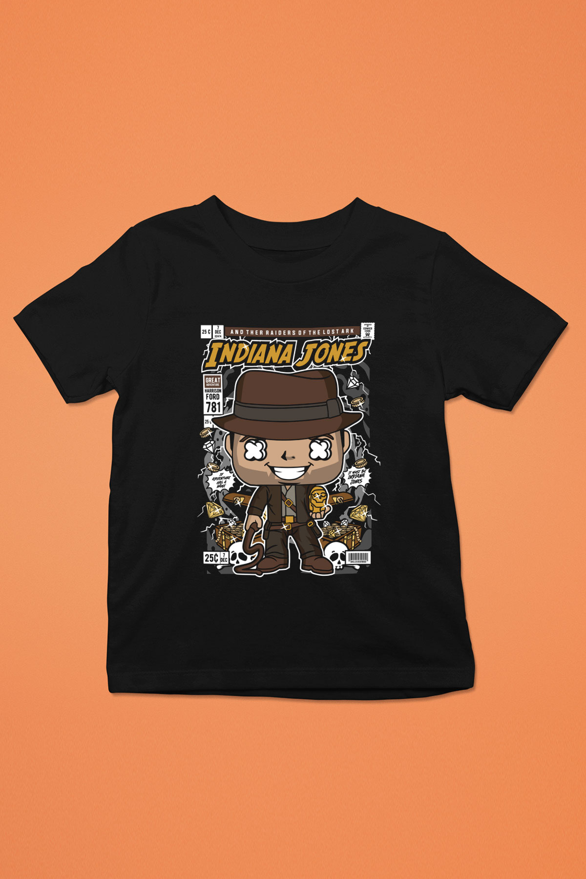 Indiana Jones Baskılı Unisex Siyah Çocuk Tişört