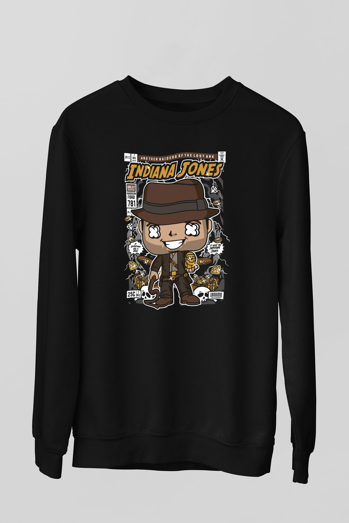 Indiana Jones Baskılı Unisex Siyah Sweatshirt