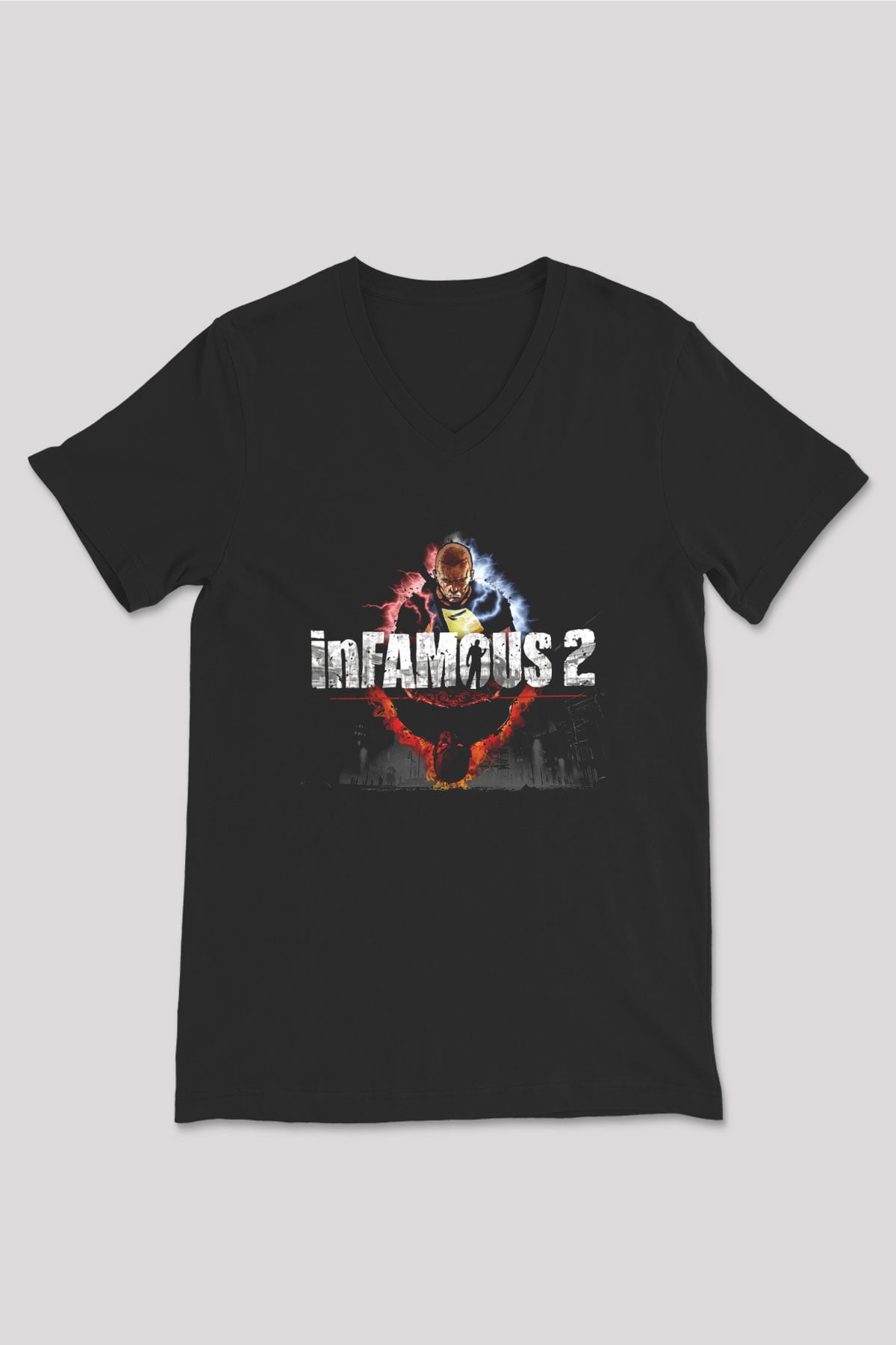 Infamous Siyah Unisex V Yaka Tişört