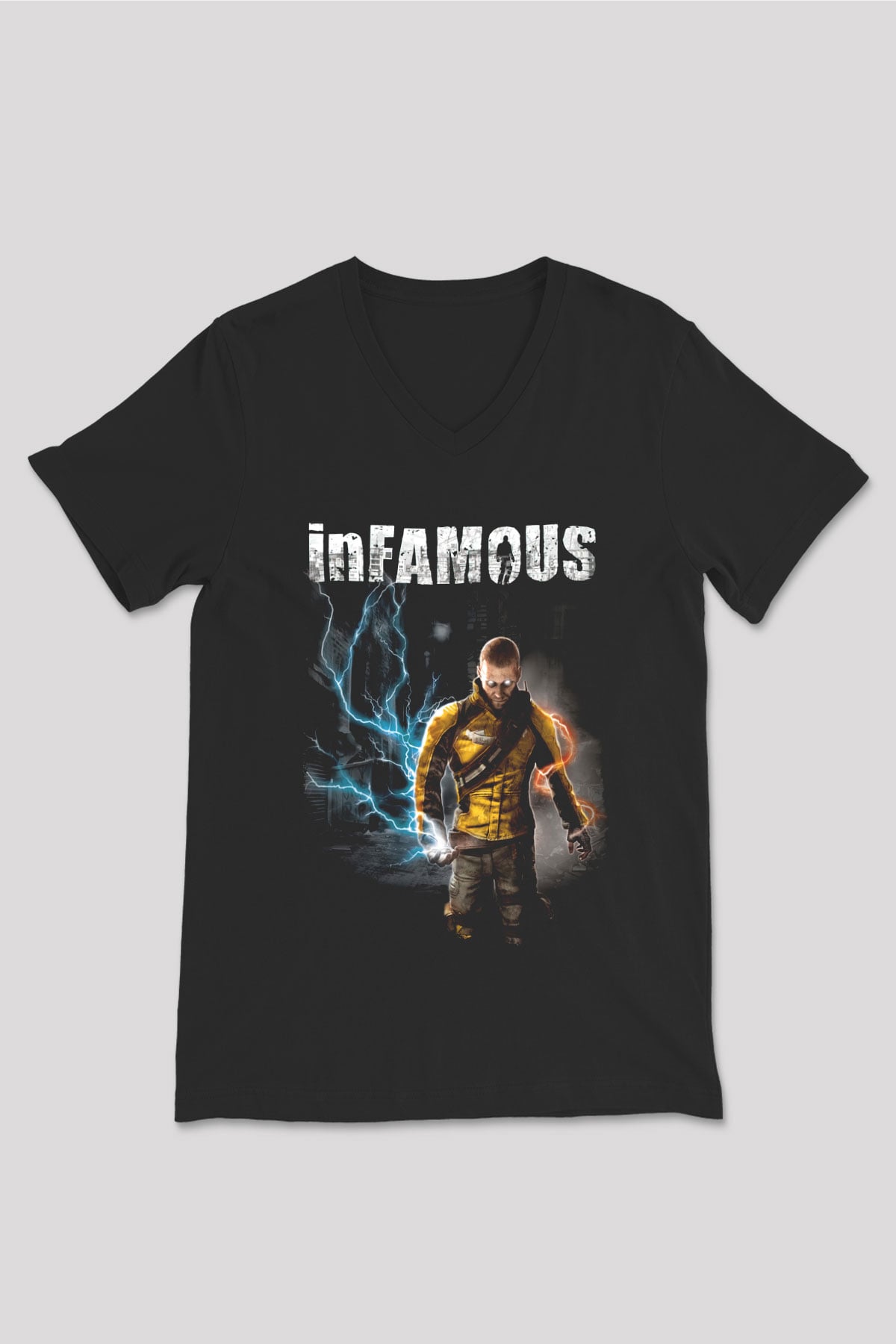 Infamous Siyah Unisex V Yaka Tişört