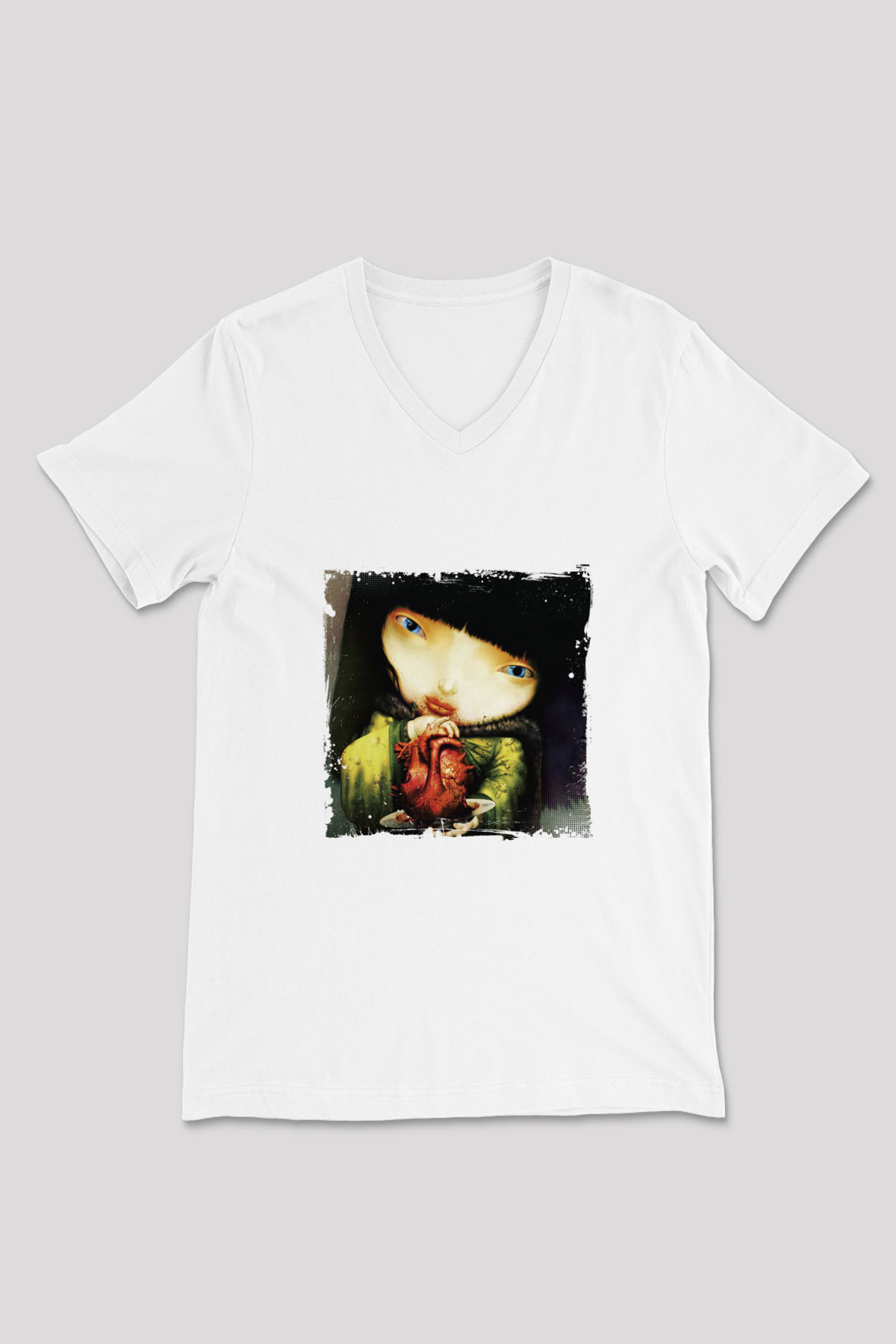 Infected Mushroom Baskılı Beyaz V Yaka Unisex Tişört