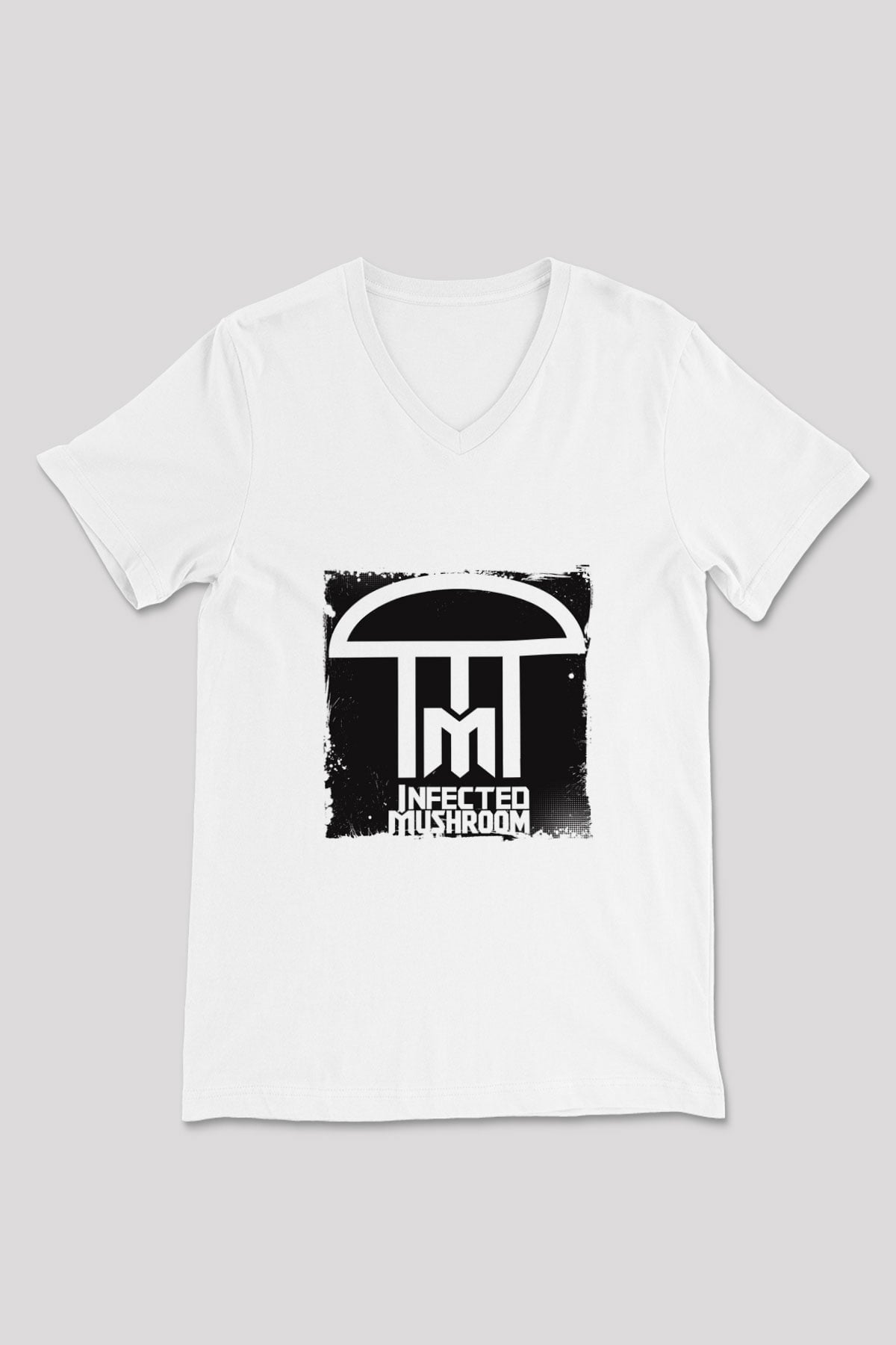 Infected Mushroom Baskılı Beyaz V Yaka Unisex Tişört