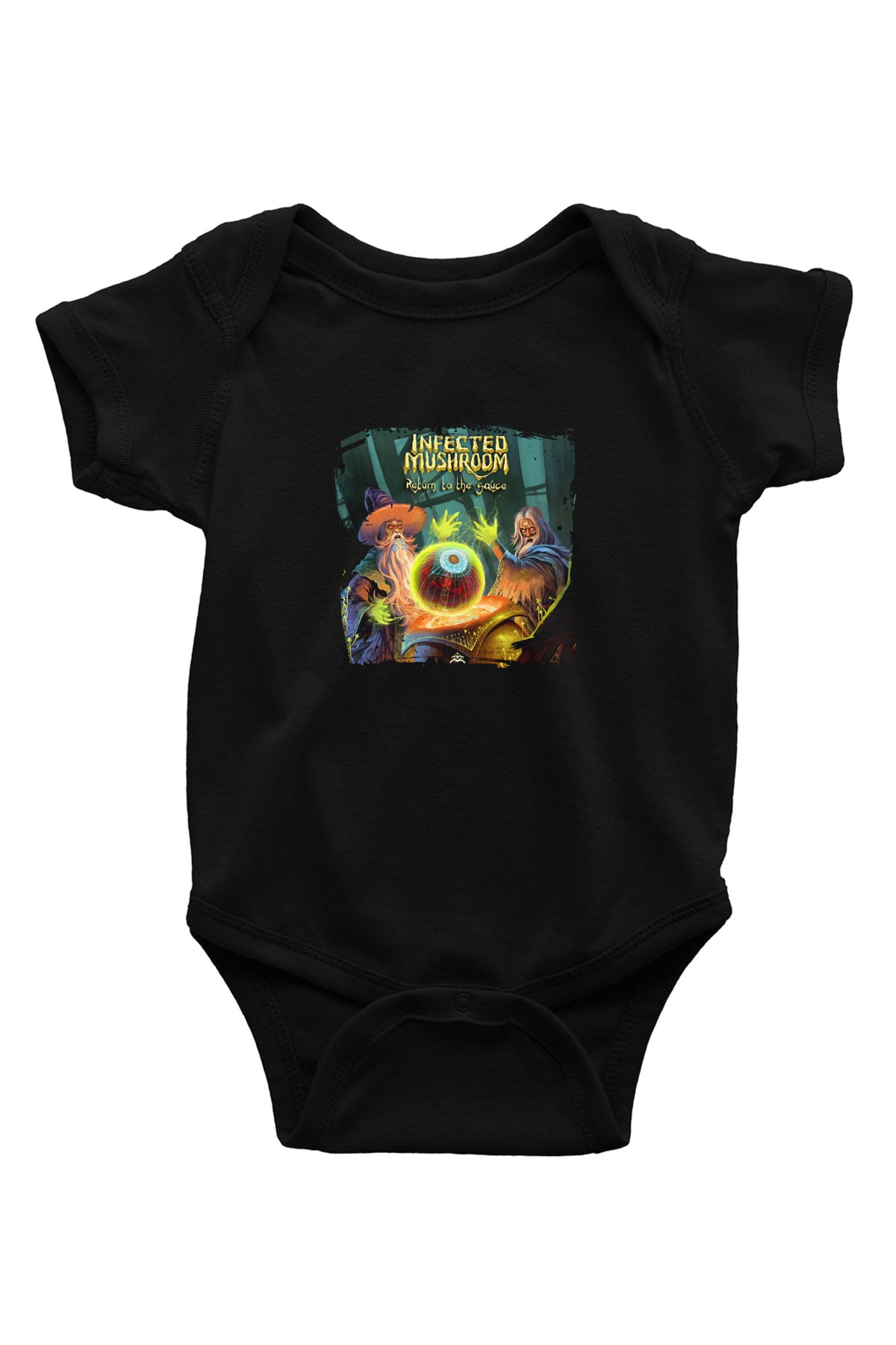 Infected Mushroom Baskılı Unisex Siyah Bebek Body - Zıbın